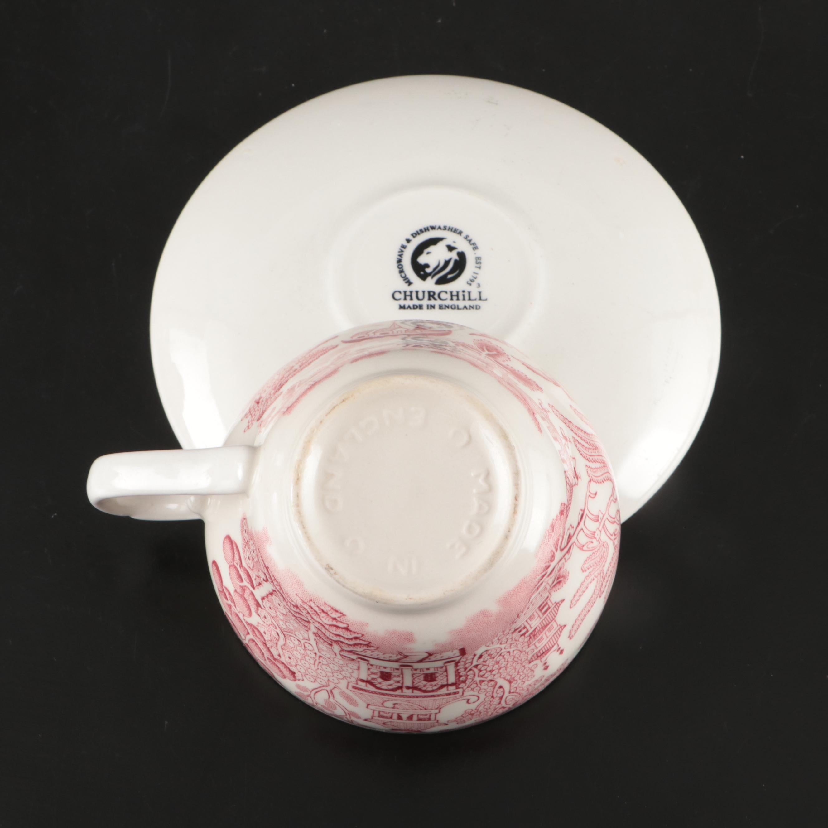 Mason's "Red Willow" Ironstone Jar with Churchill "Willow Rosa" Dinnerware