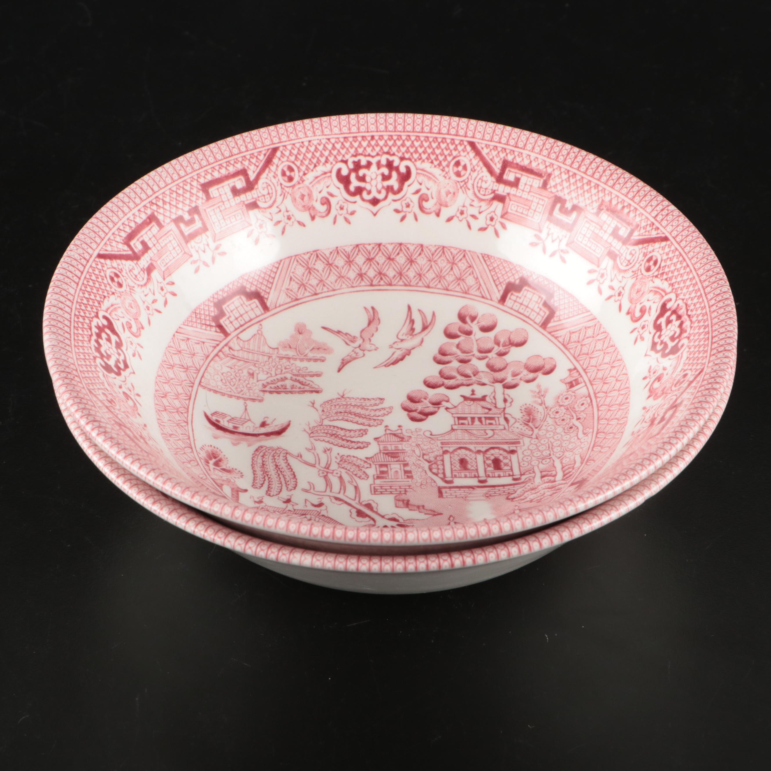 Mason's "Red Willow" Ironstone Jar with Churchill "Willow Rosa" Dinnerware