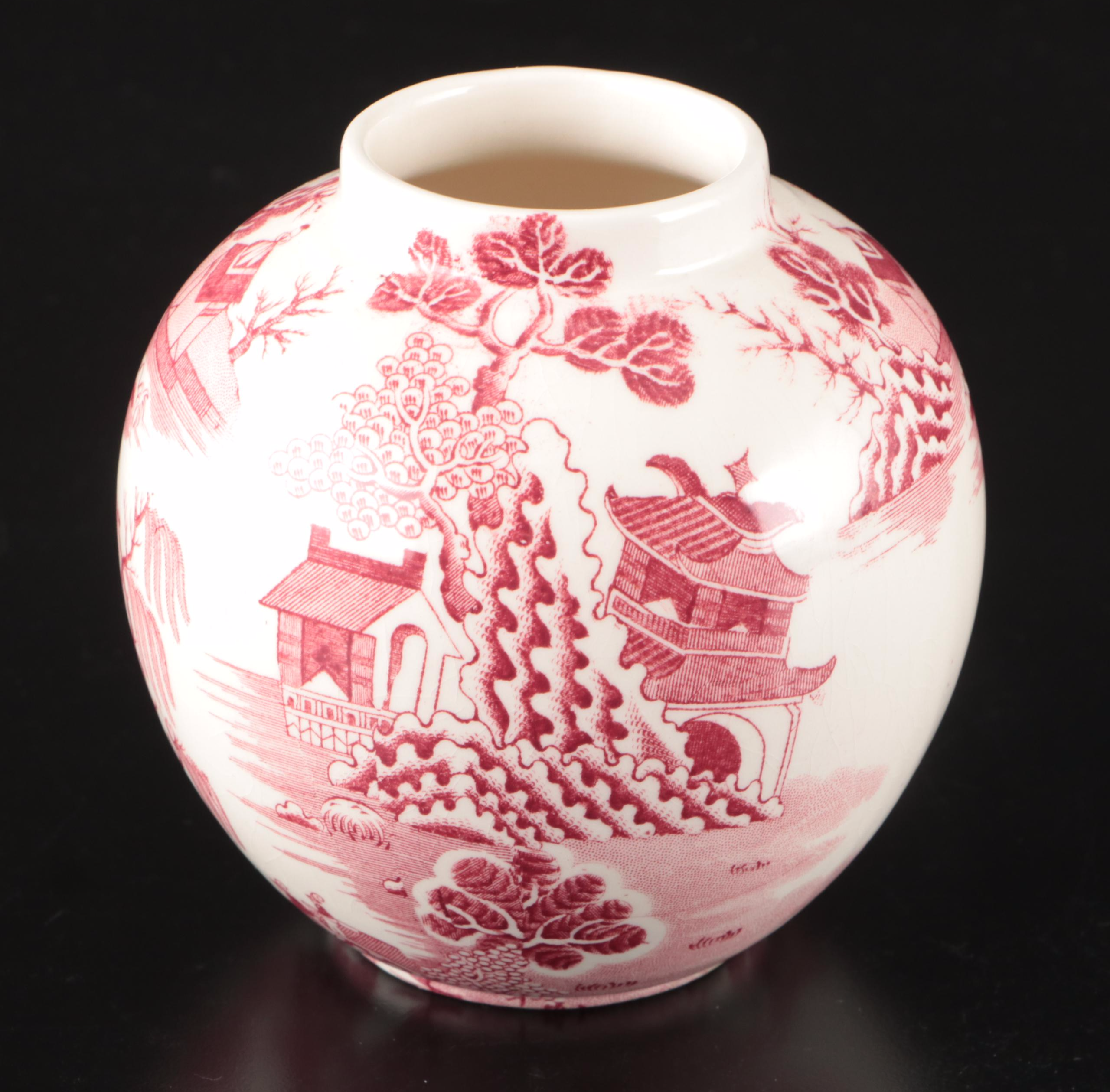 Mason's "Red Willow" Ironstone Jar with Churchill "Willow Rosa" Dinnerware