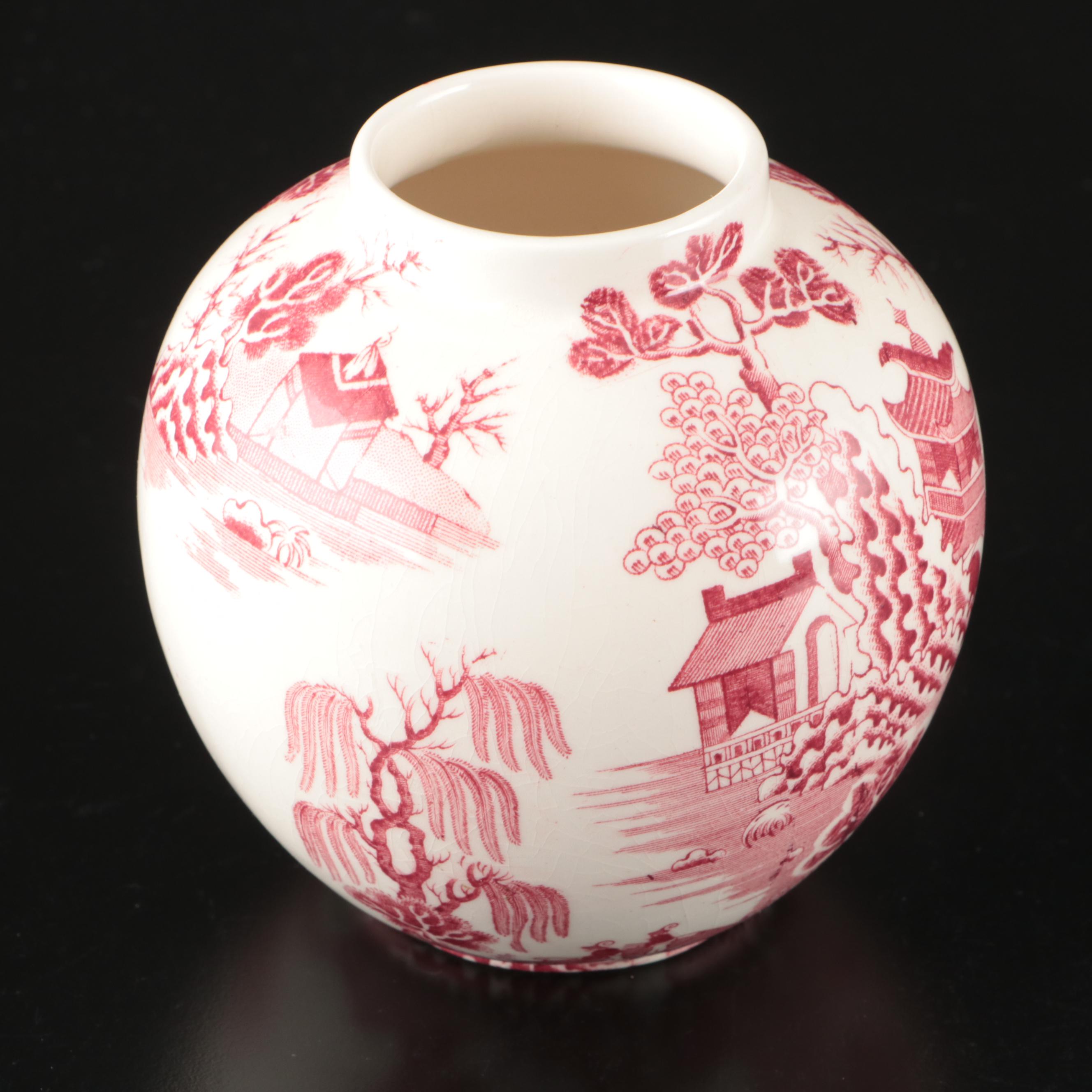 Mason's "Red Willow" Ironstone Jar with Churchill "Willow Rosa" Dinnerware
