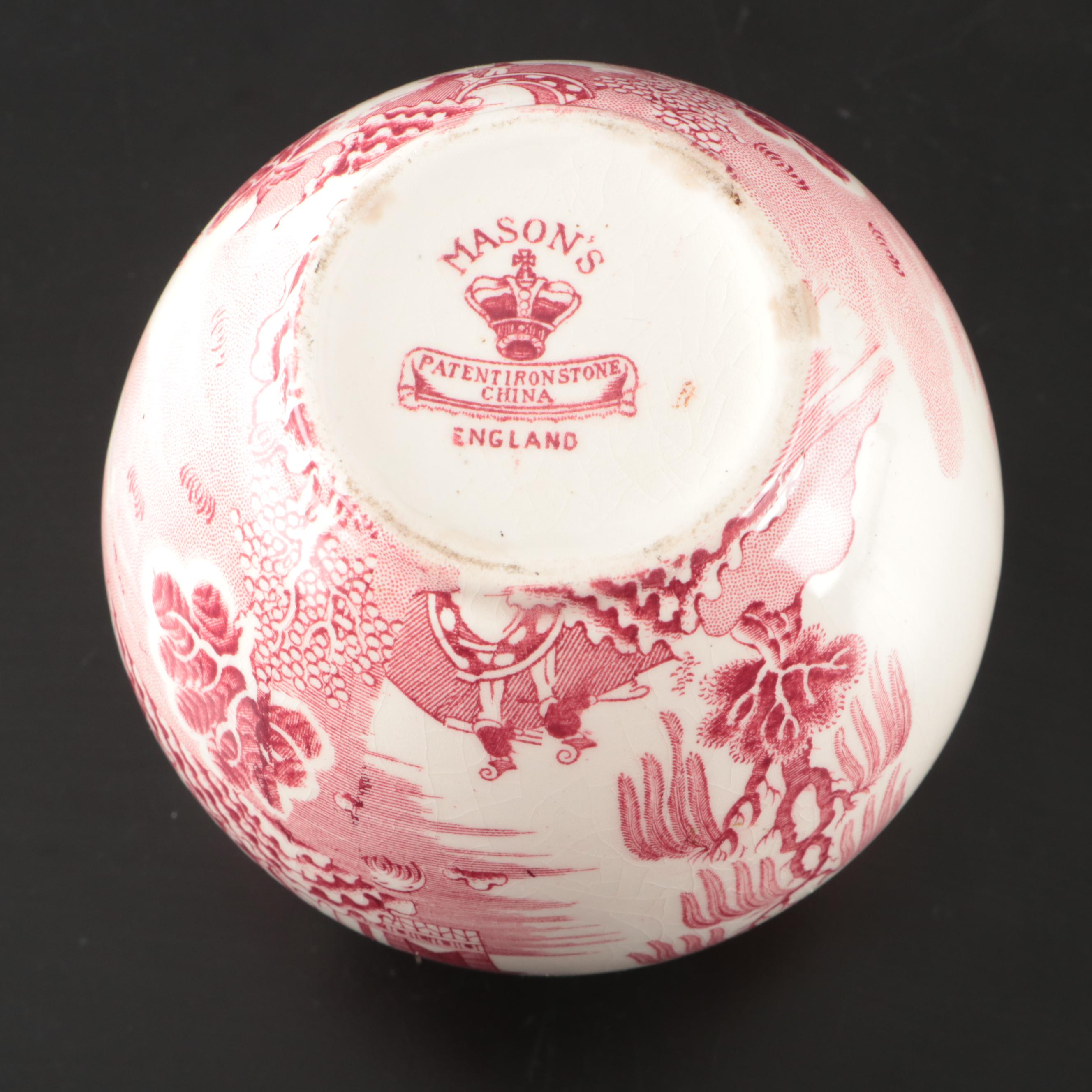 Mason's "Red Willow" Ironstone Jar with Churchill "Willow Rosa" Dinnerware