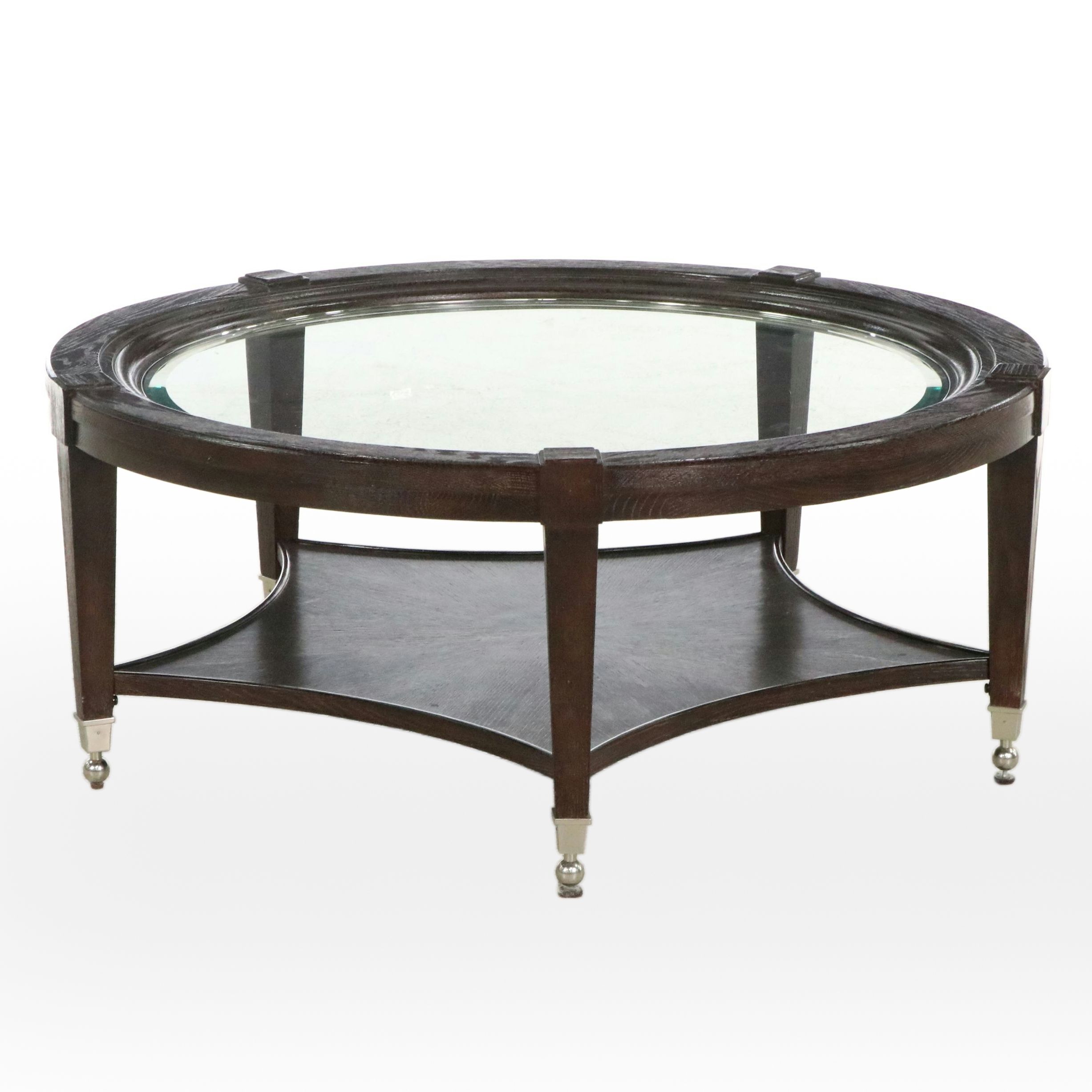 Directoire Style Glass Top Ebonized Wood Coffee Table