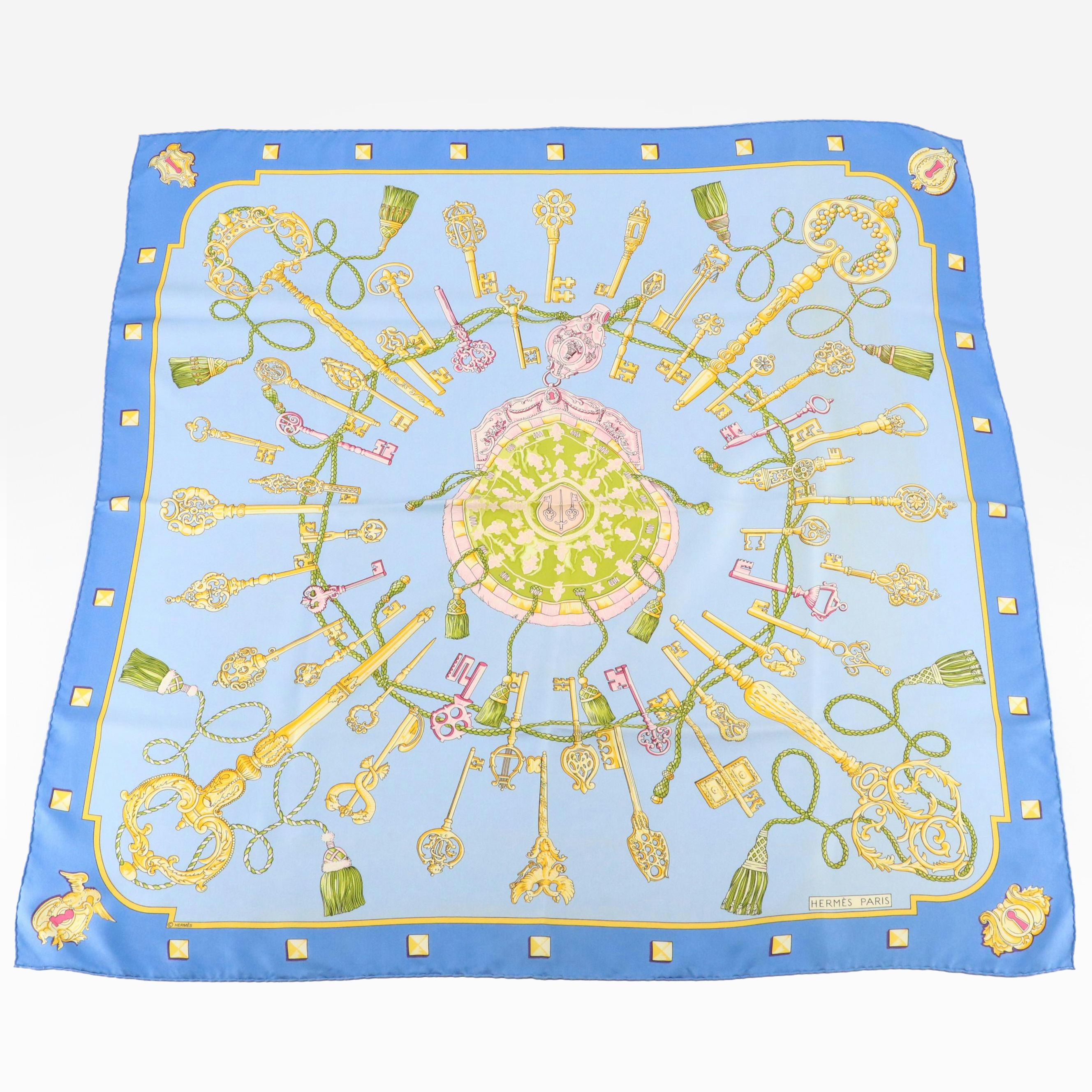 Hermès "Les Clés" Scarf 90 in Silk Twill with Box