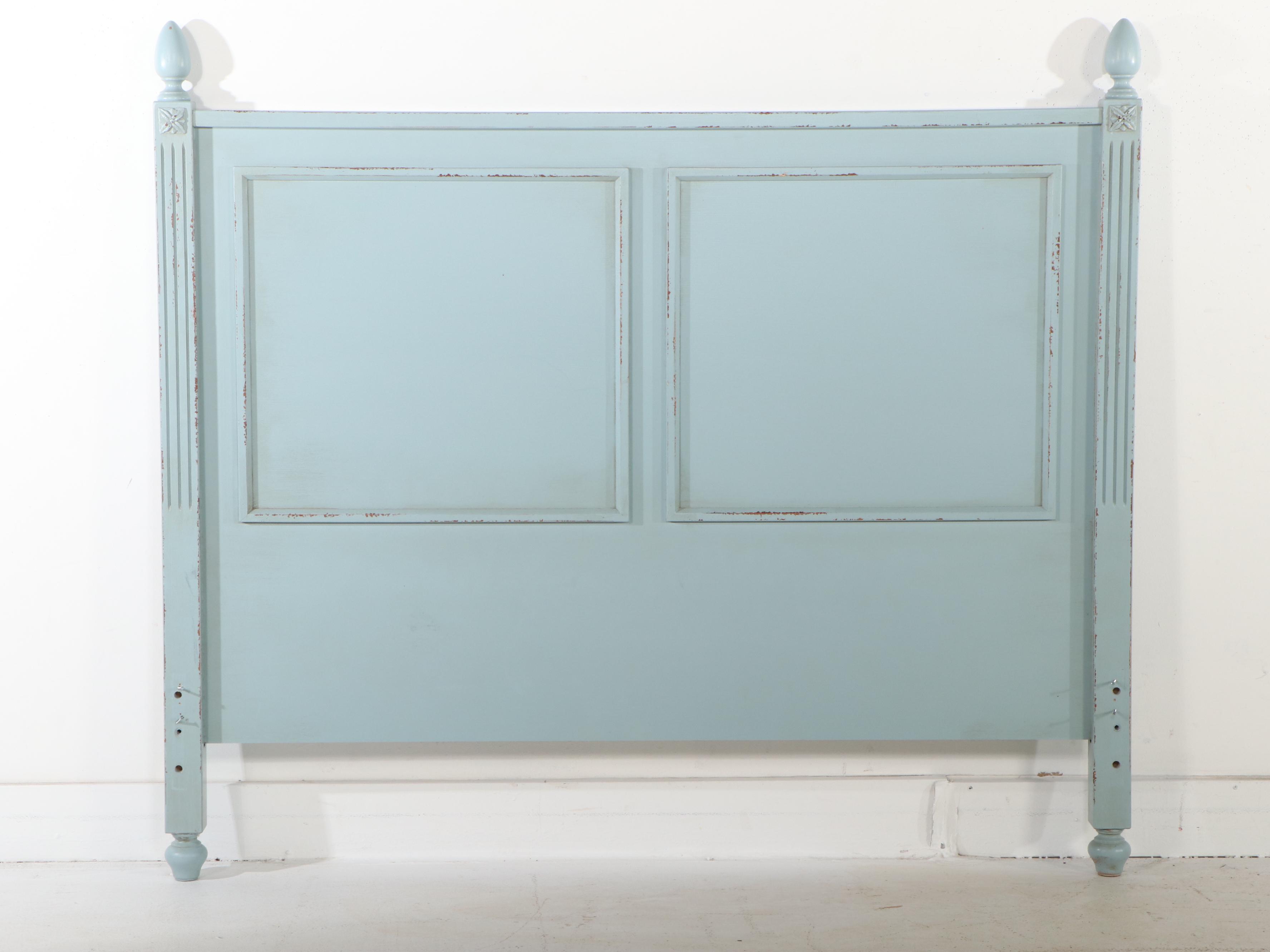 Ballard Designs Blue Painted Paneled Wood "Casa Florentina" Queen Bed Frame