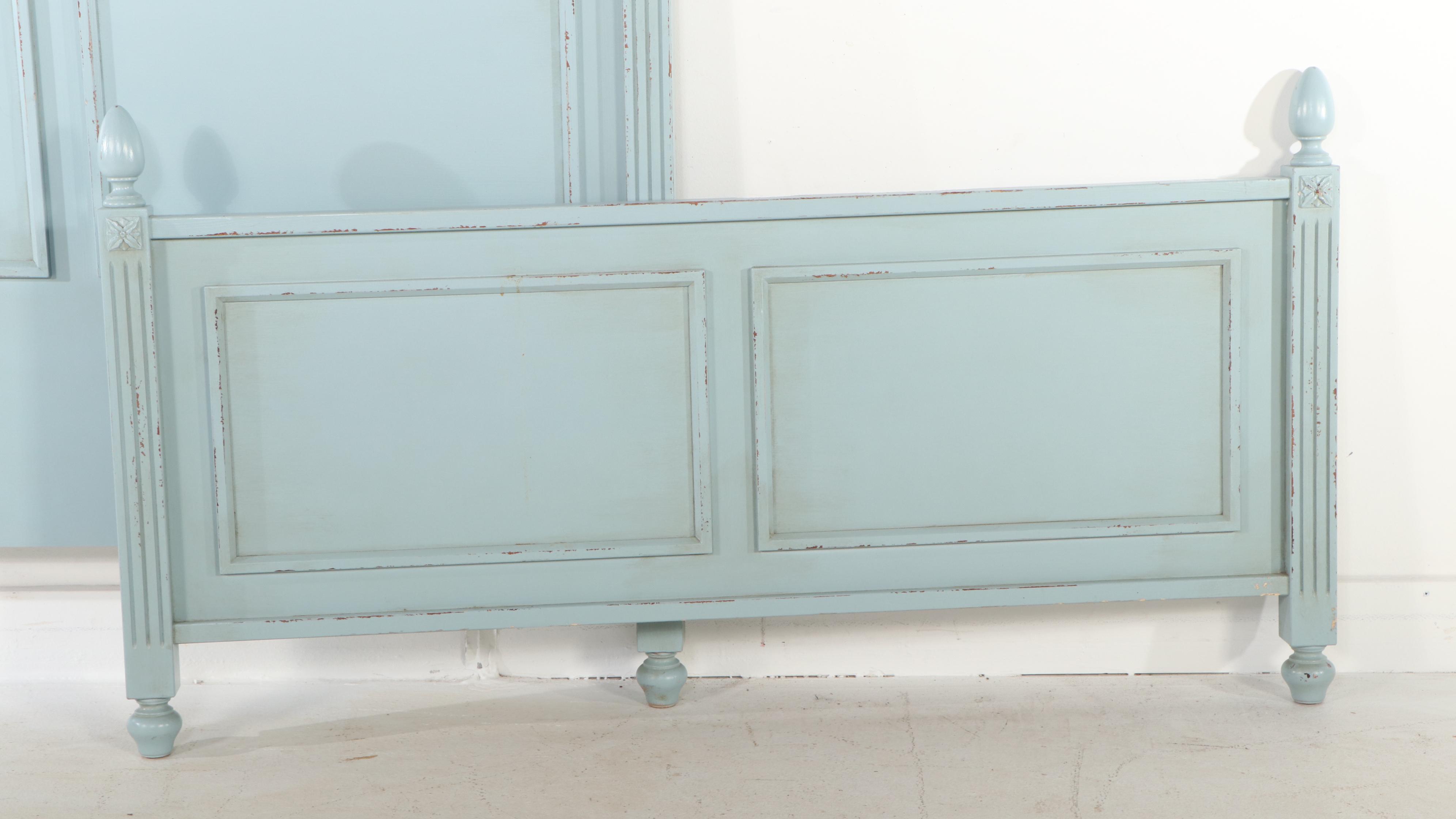 Ballard Designs Blue Painted Paneled Wood "Casa Florentina" Queen Bed Frame