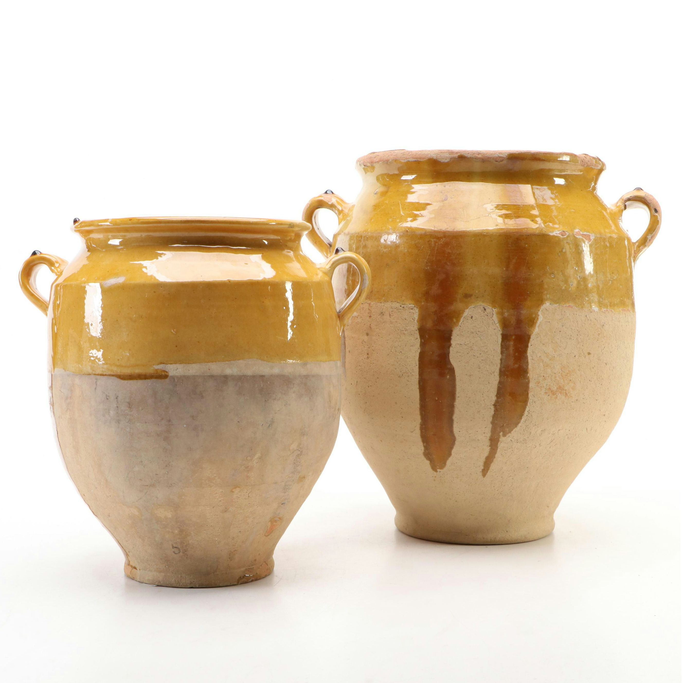 French Provincial Yellow Glazed Confit Pots