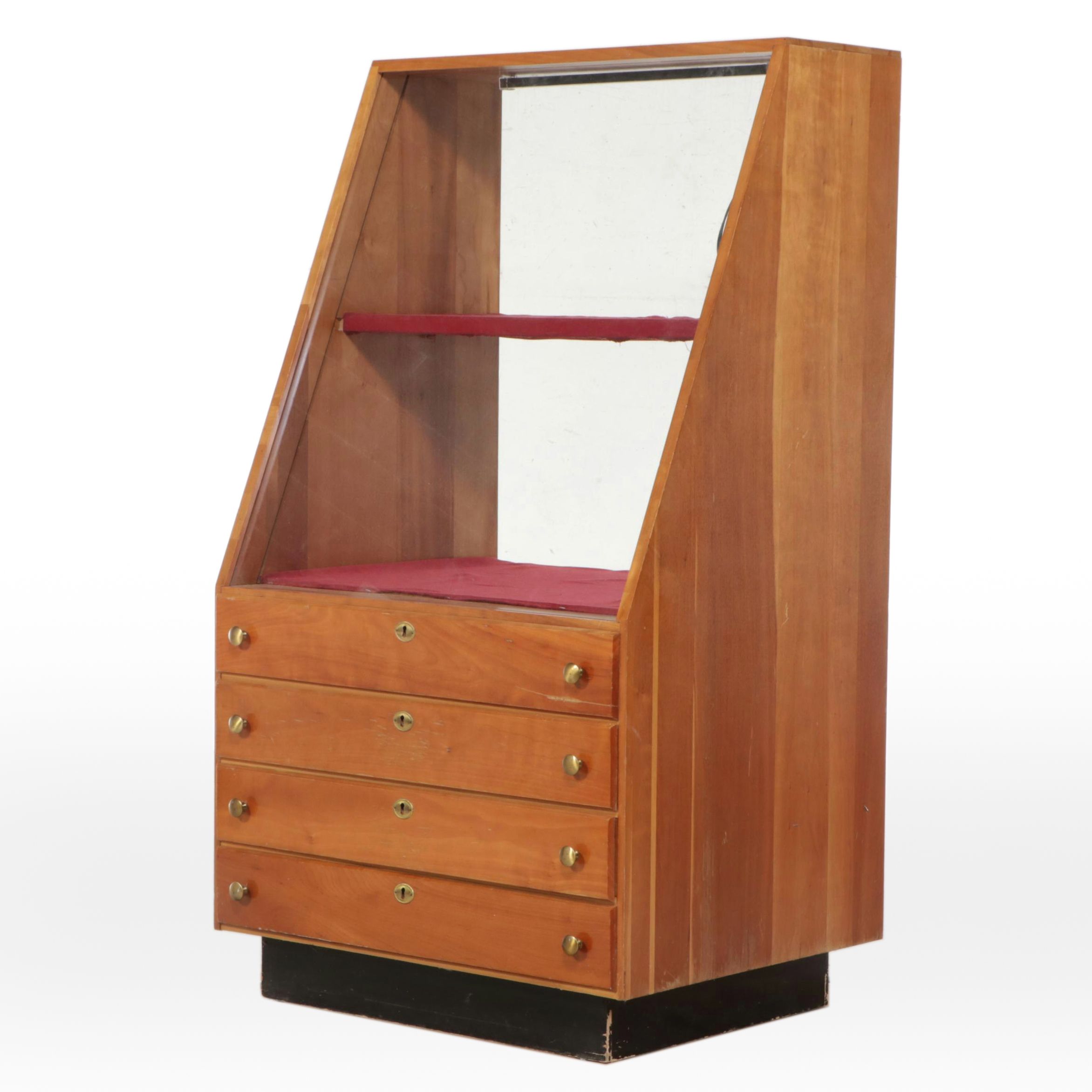 Mid Century Modern Style Maple Finish Case Knife Glass Front Display Case