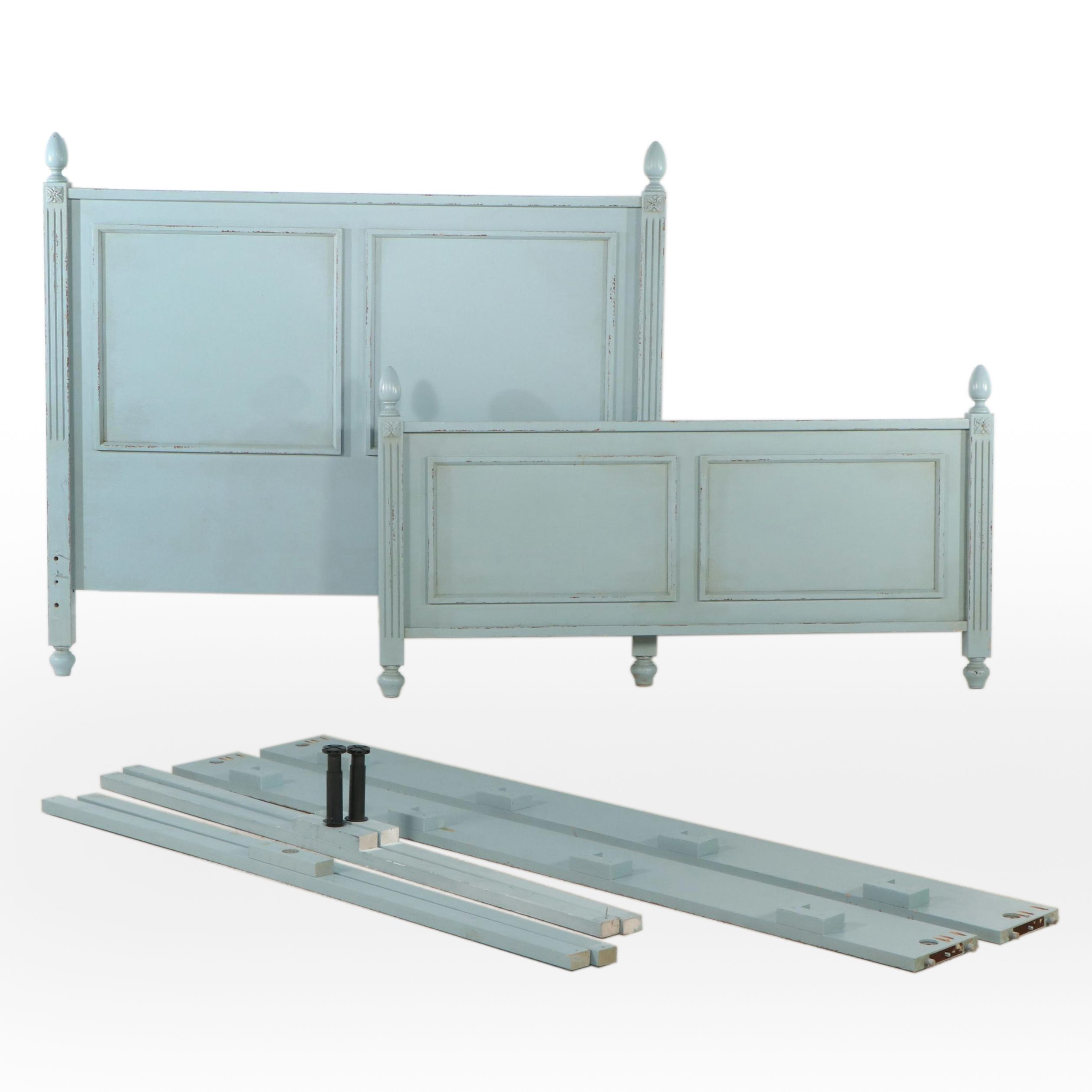 Ballard Designs Blue Painted Paneled Wood "Casa Florentina" Queen Bed Frame