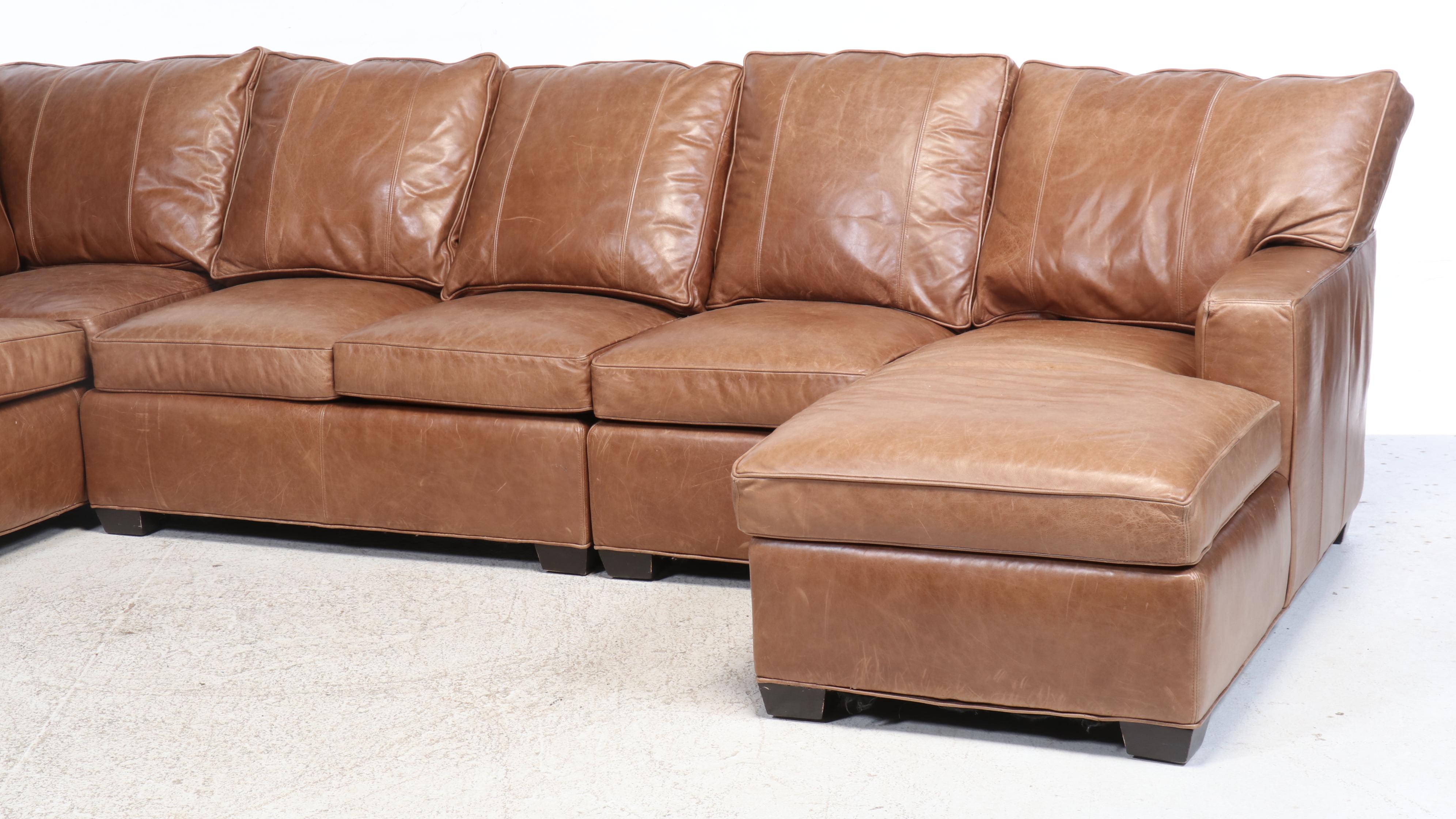 Arhaus Furniture Contemporary Leather Sectional Sofa