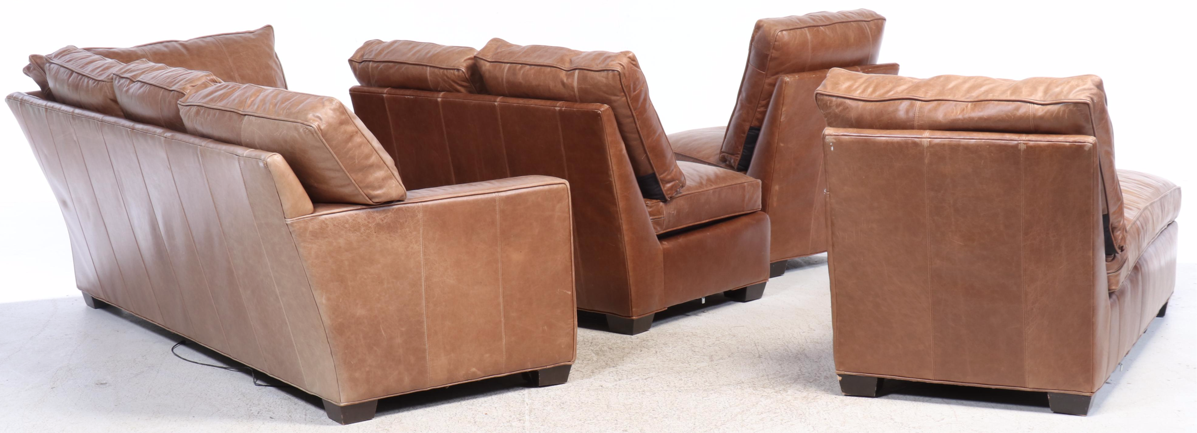 Arhaus Furniture Contemporary Leather Sectional Sofa