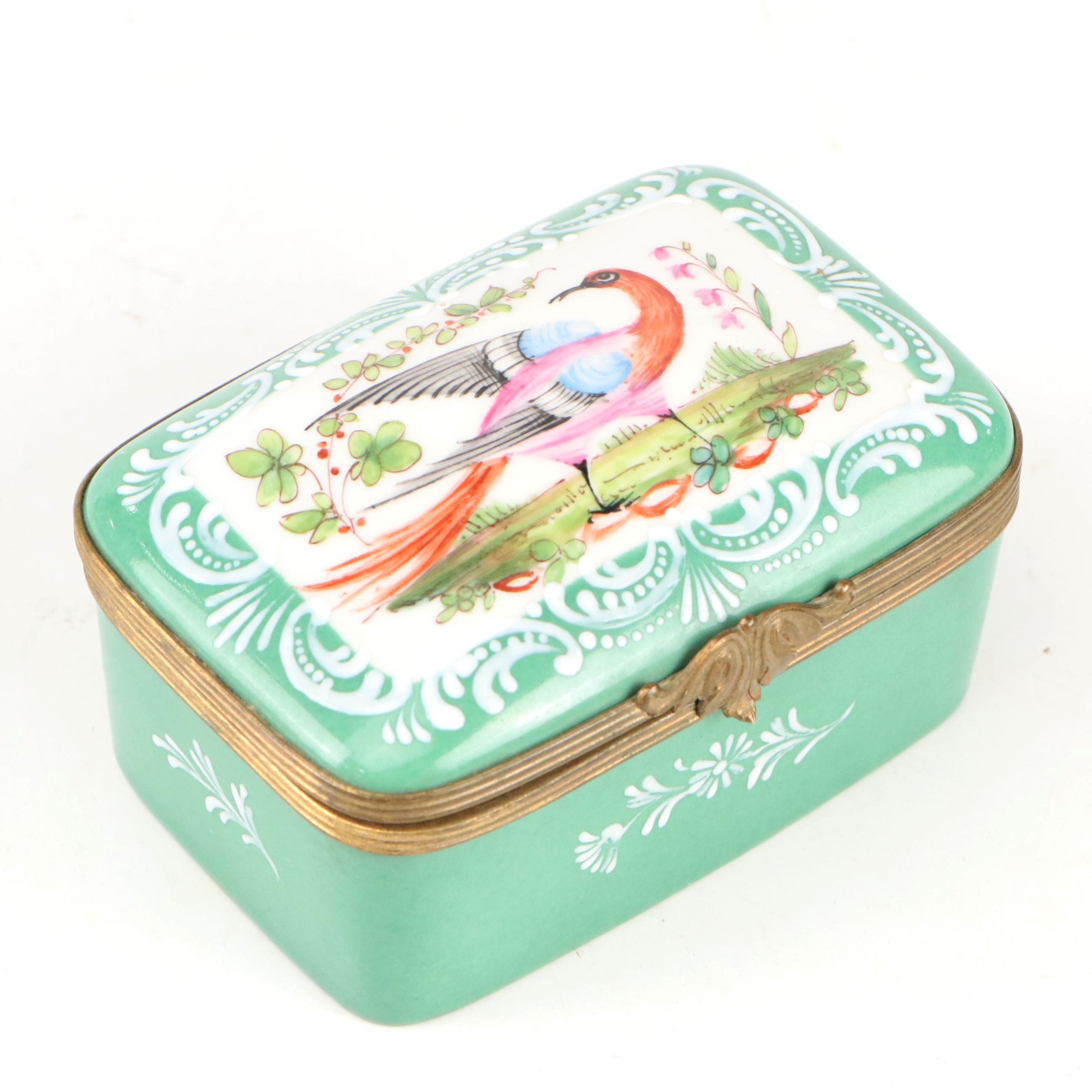 Porcelaine de Paris Ormolu Mounted Hand-Painted Porcelain Box, 20th Century