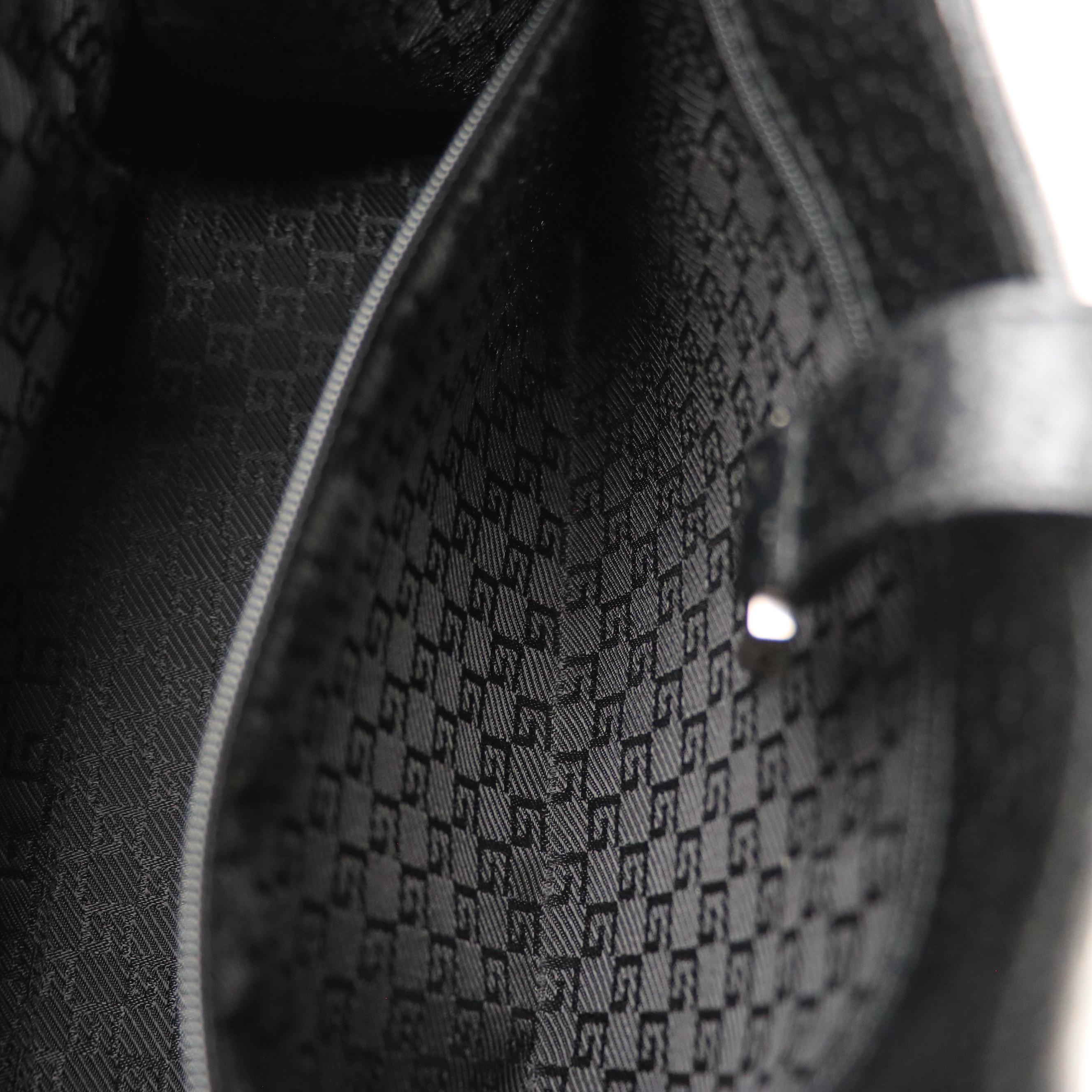 Gucci Jackie Bardot Shoulder Bag in Black GG Canvas and Leather