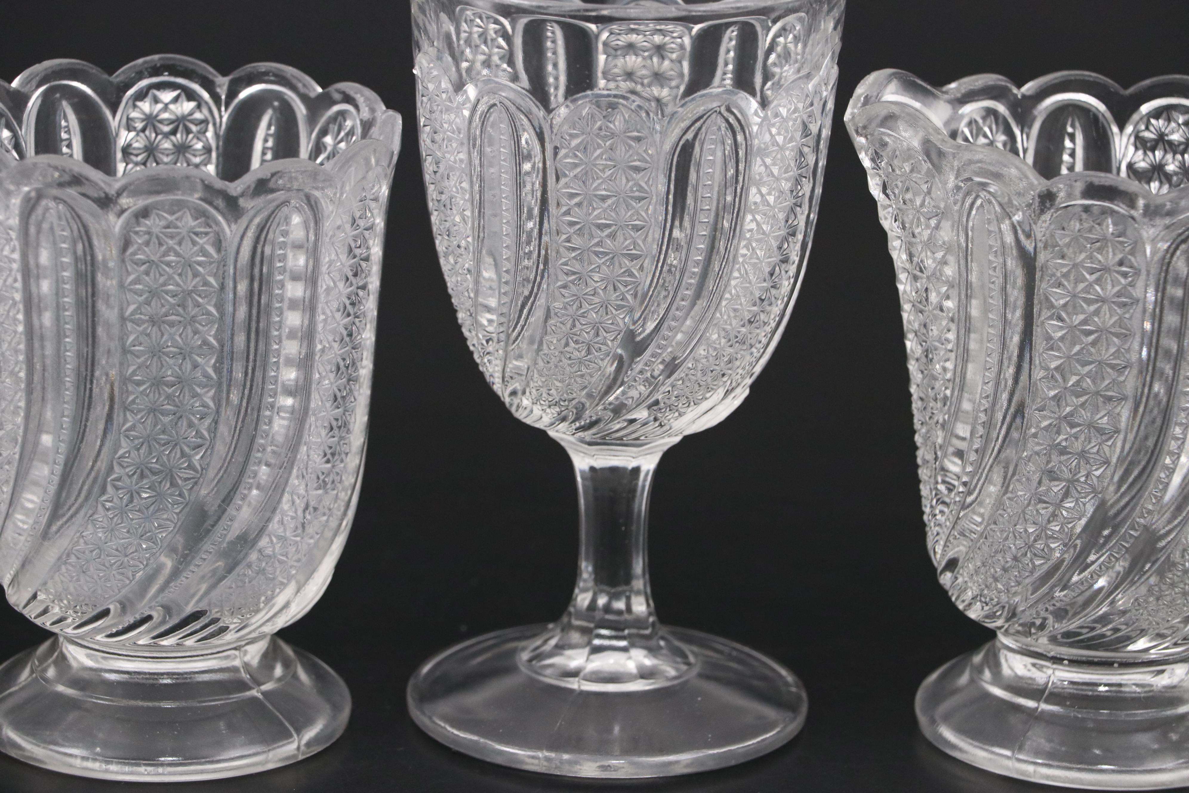 McKee "Feather" Glass Cake Stand with Celery Vase and Tableware