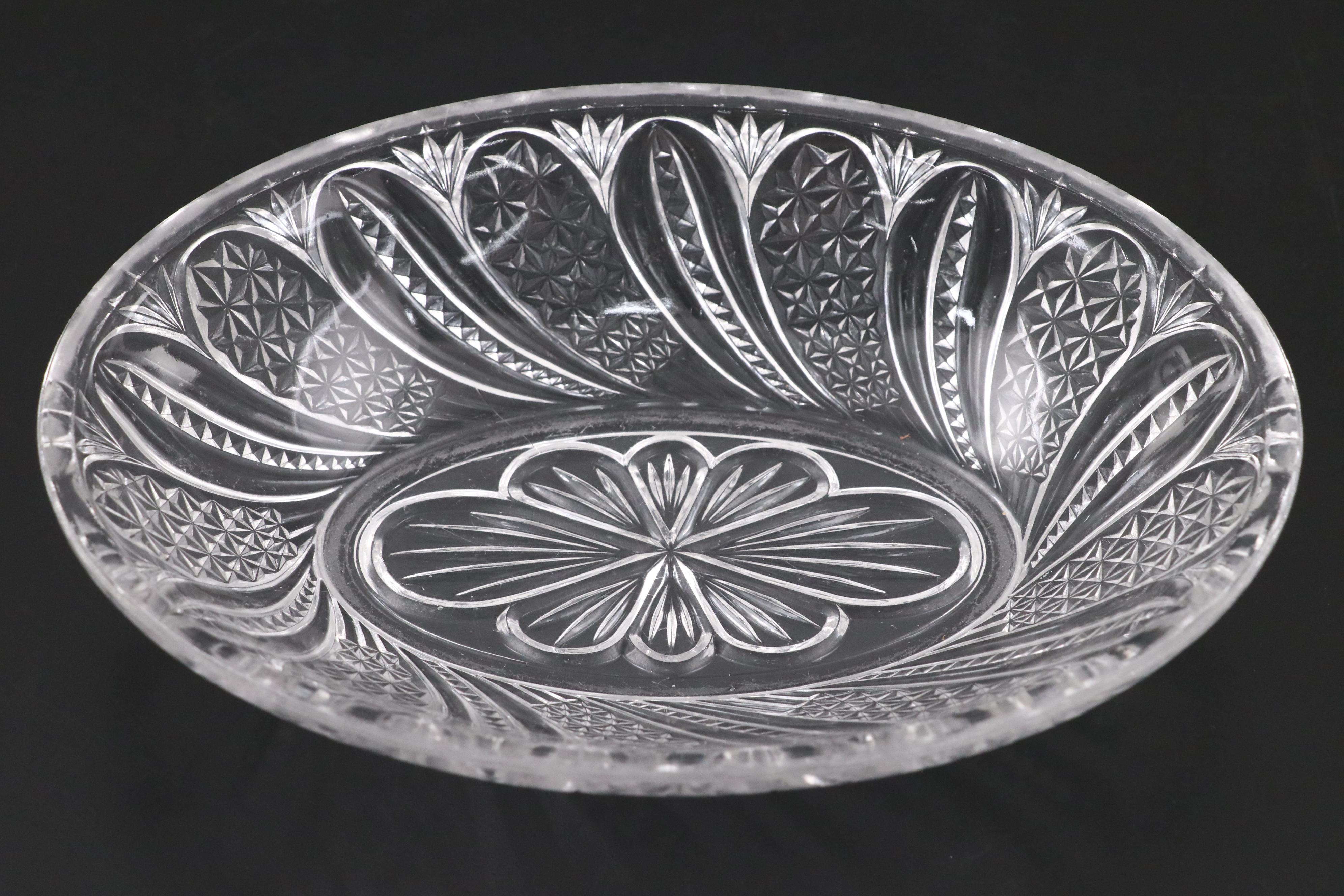 McKee "Feather" Glass Cake Stand with Celery Vase and Tableware