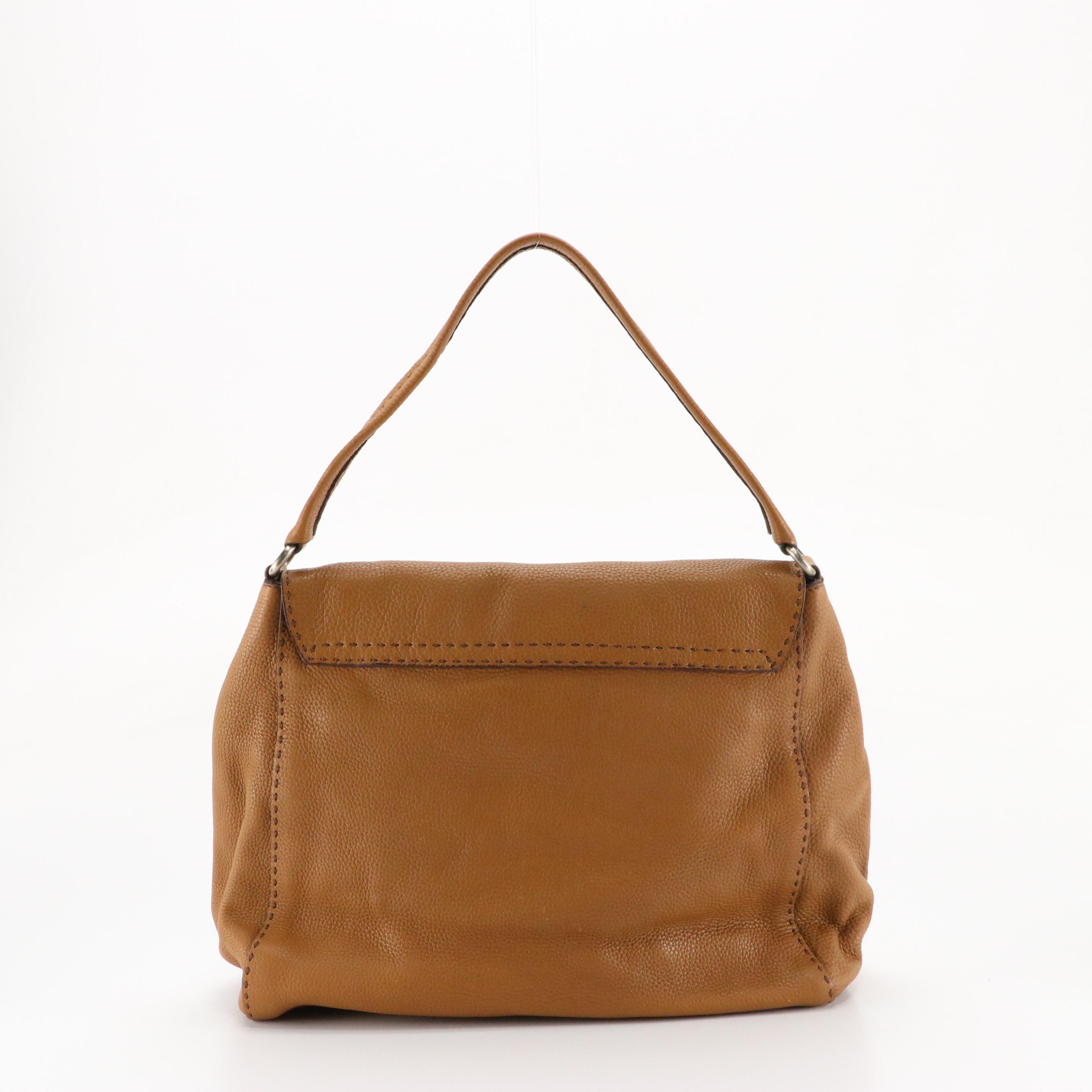 Prada Hook-Front Hobo Shoulder Bag in Caramel Brown Grained Leather
