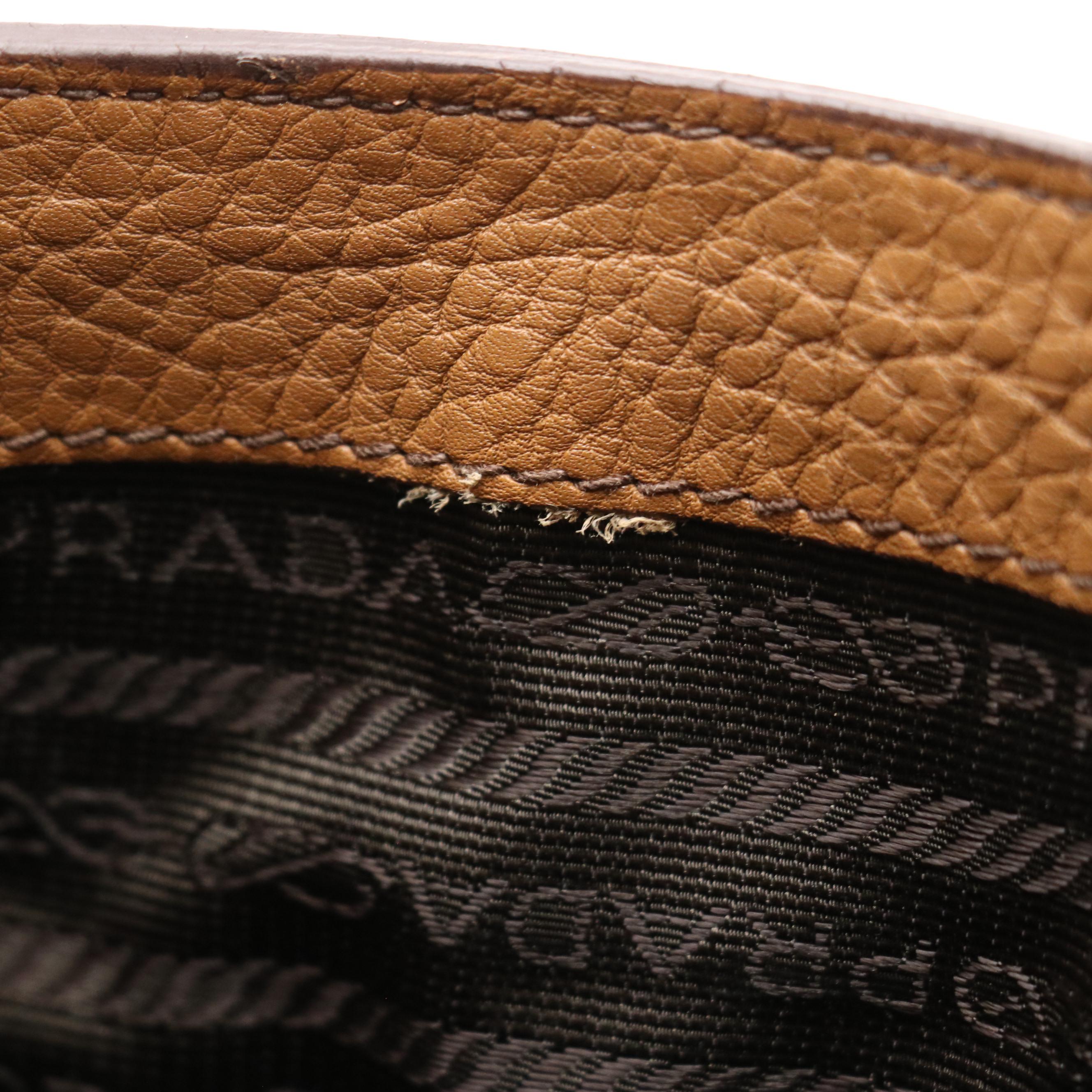 Prada Hook-Front Hobo Shoulder Bag in Caramel Brown Grained Leather