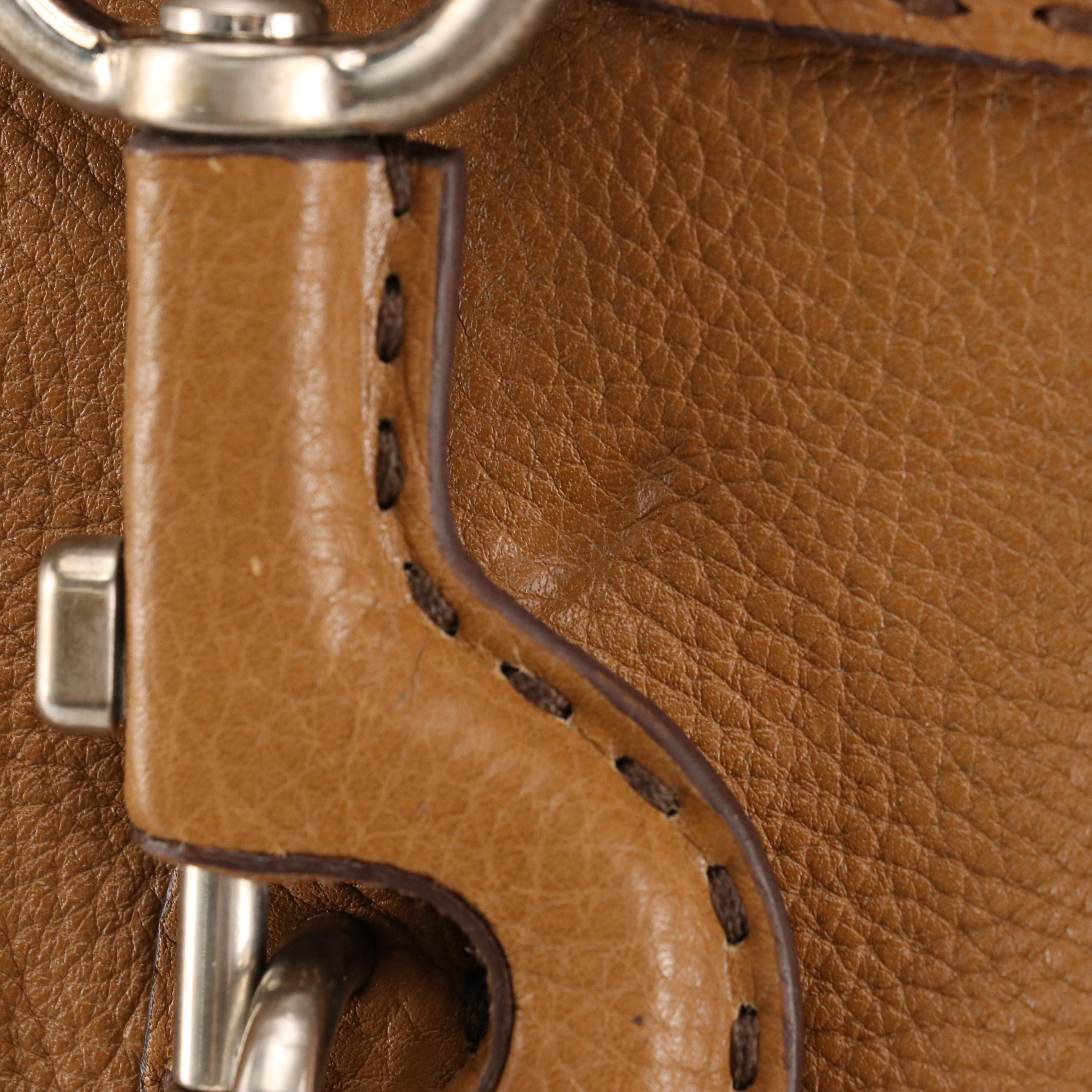 Prada Hook-Front Hobo Shoulder Bag in Caramel Brown Grained Leather