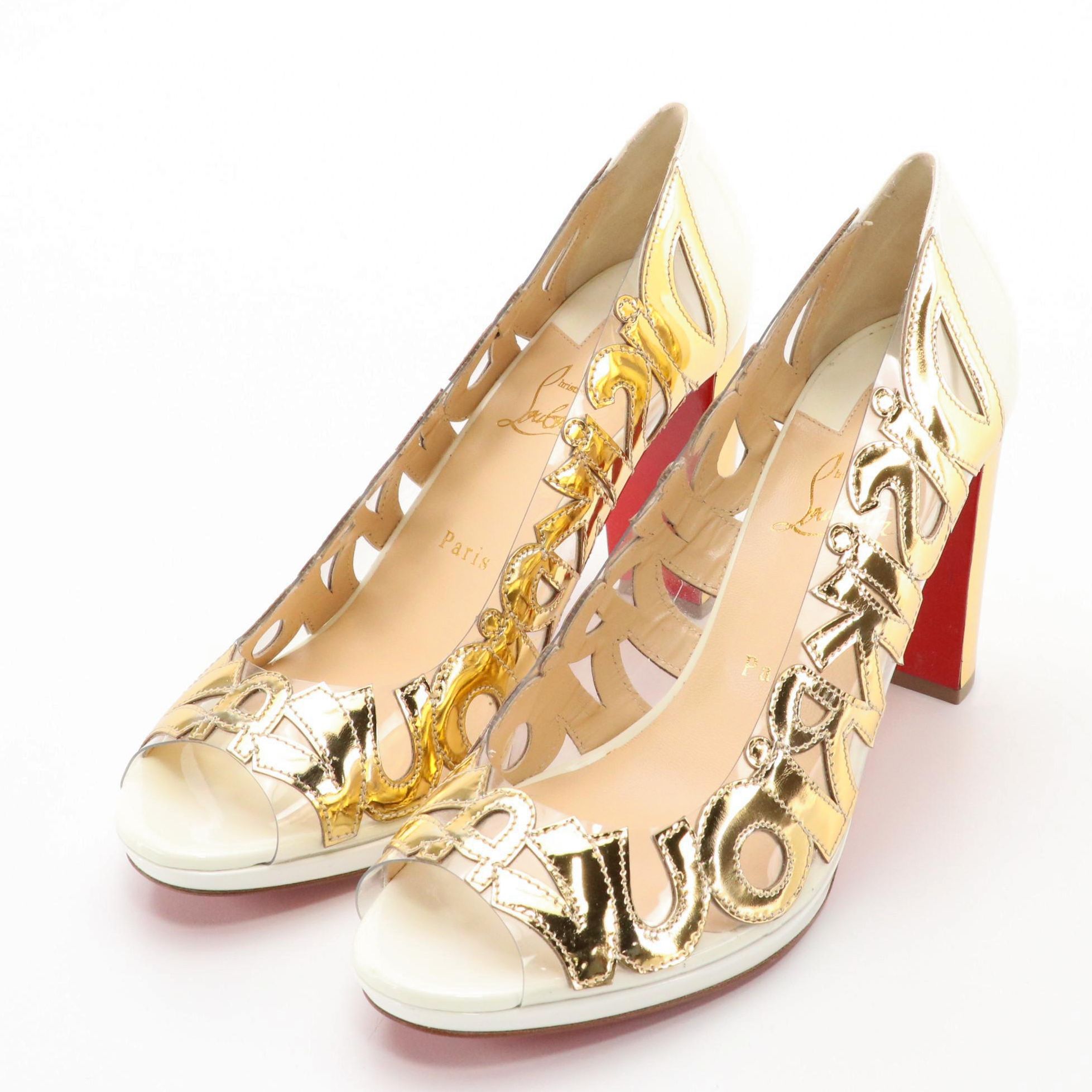 Christian Louboutin We Know 100 Pumps in Metallic Gold Patent Leather with Box
