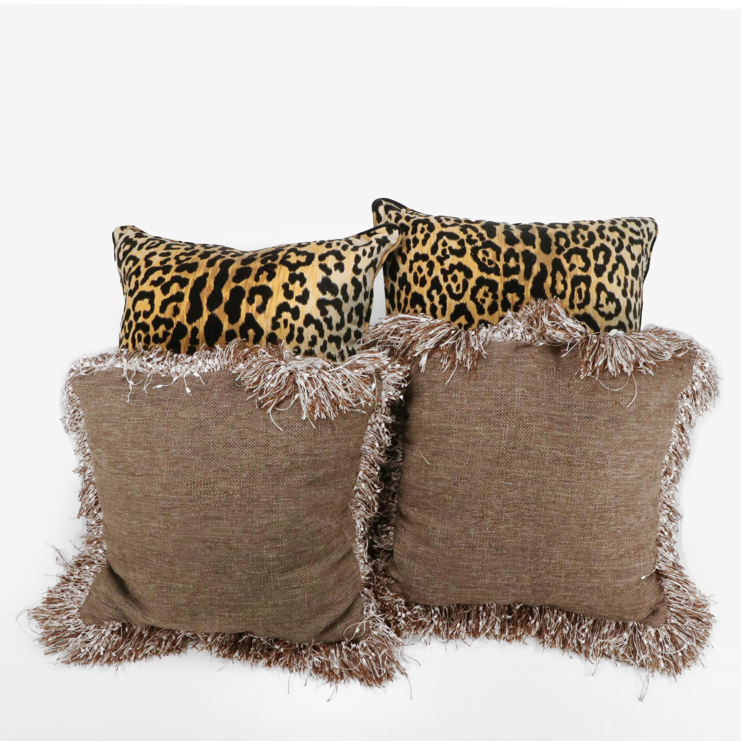 Leopard Print and Fringe Accent Throw Pillows