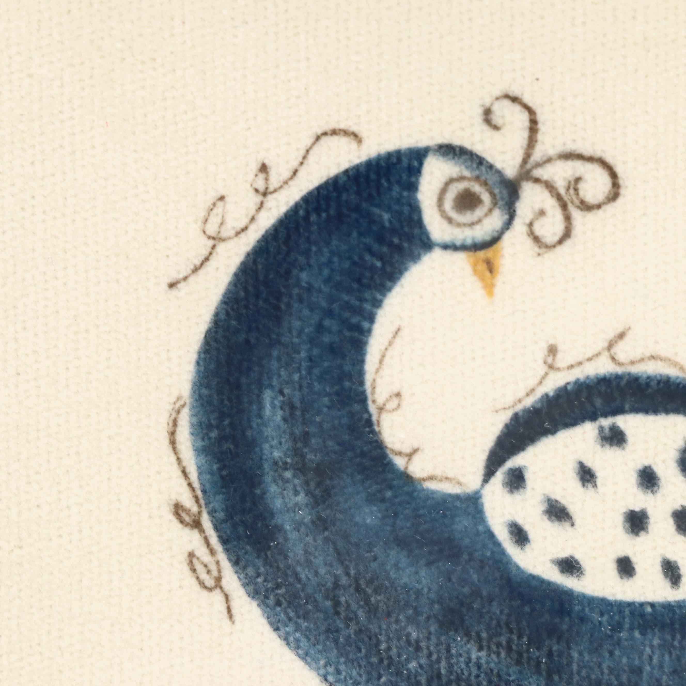 Linda L. Brown Folk Art Theorem Painting of Bird and Flowers