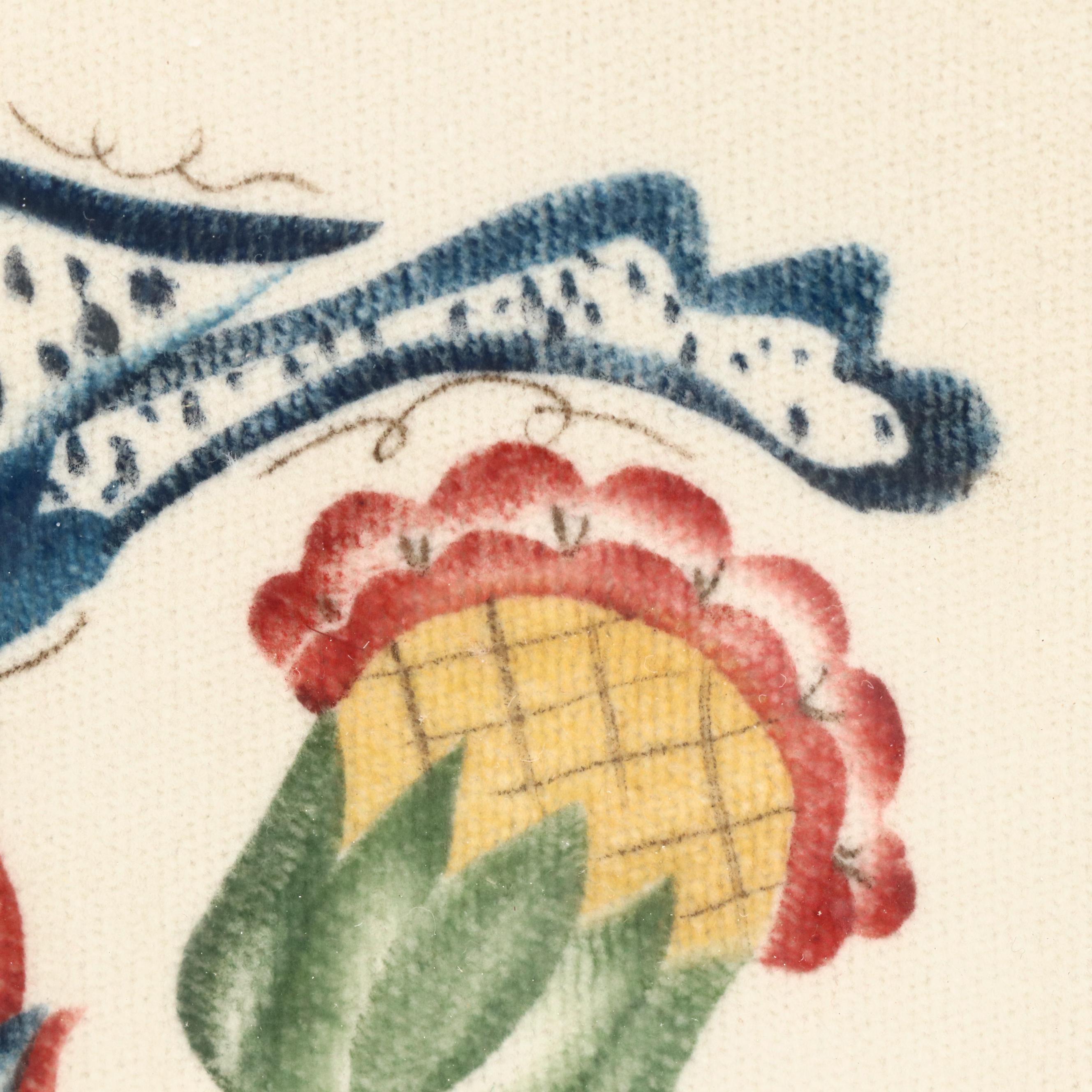 Linda L. Brown Folk Art Theorem Painting of Bird and Flowers