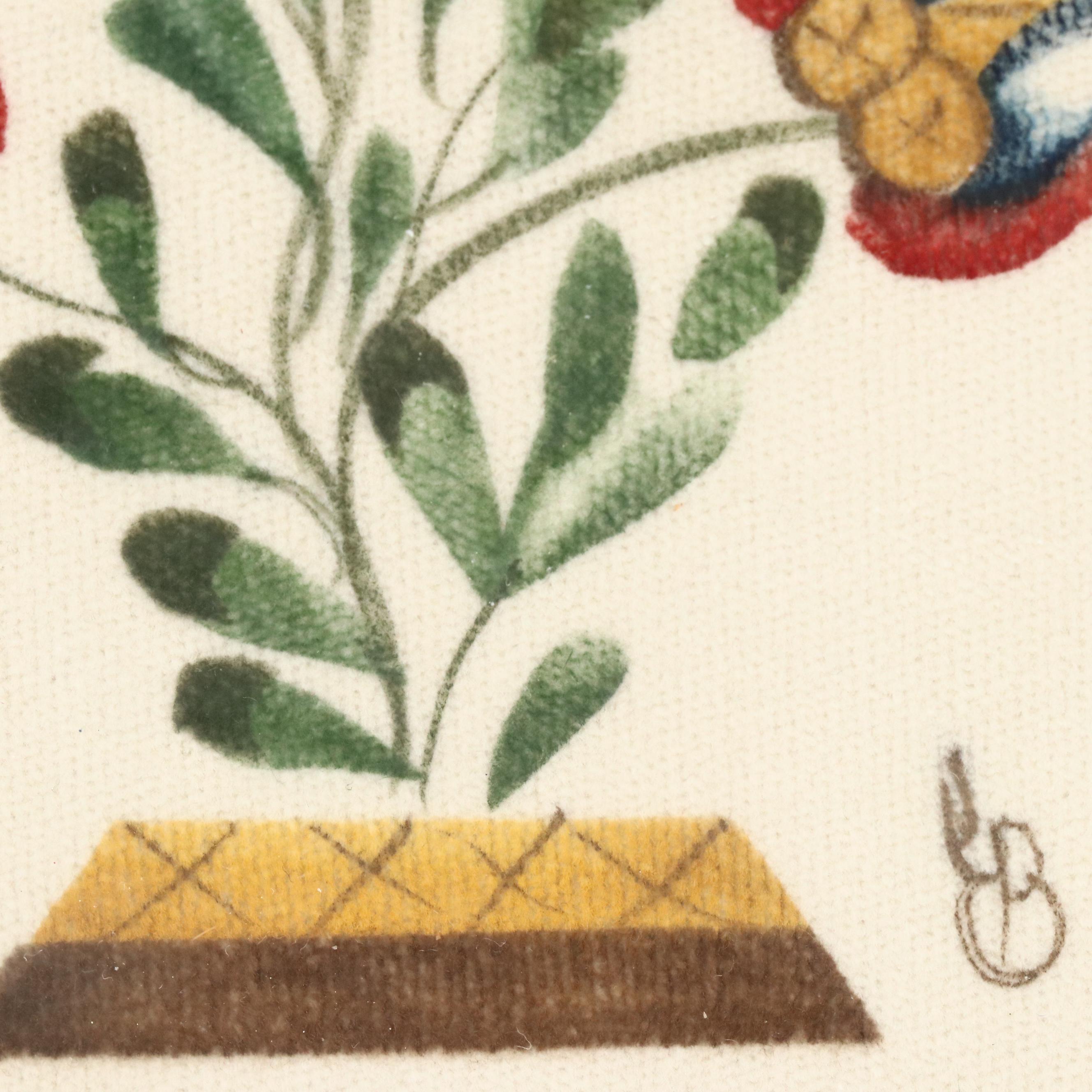 Linda L. Brown Folk Art Theorem Painting of Bird and Flowers