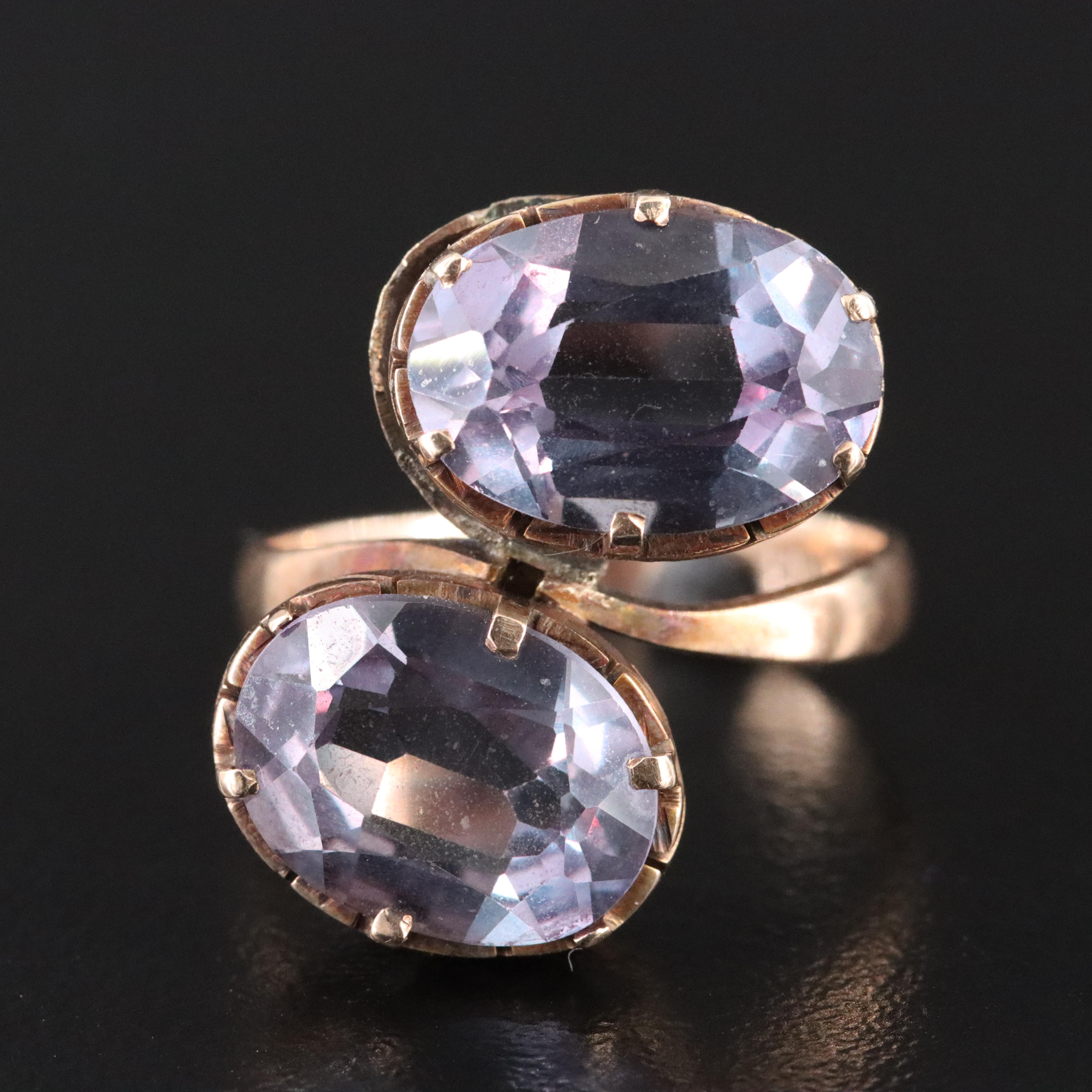 Vintage 10K Rose Gold Color Change Sapphire Toi et Moi Ring