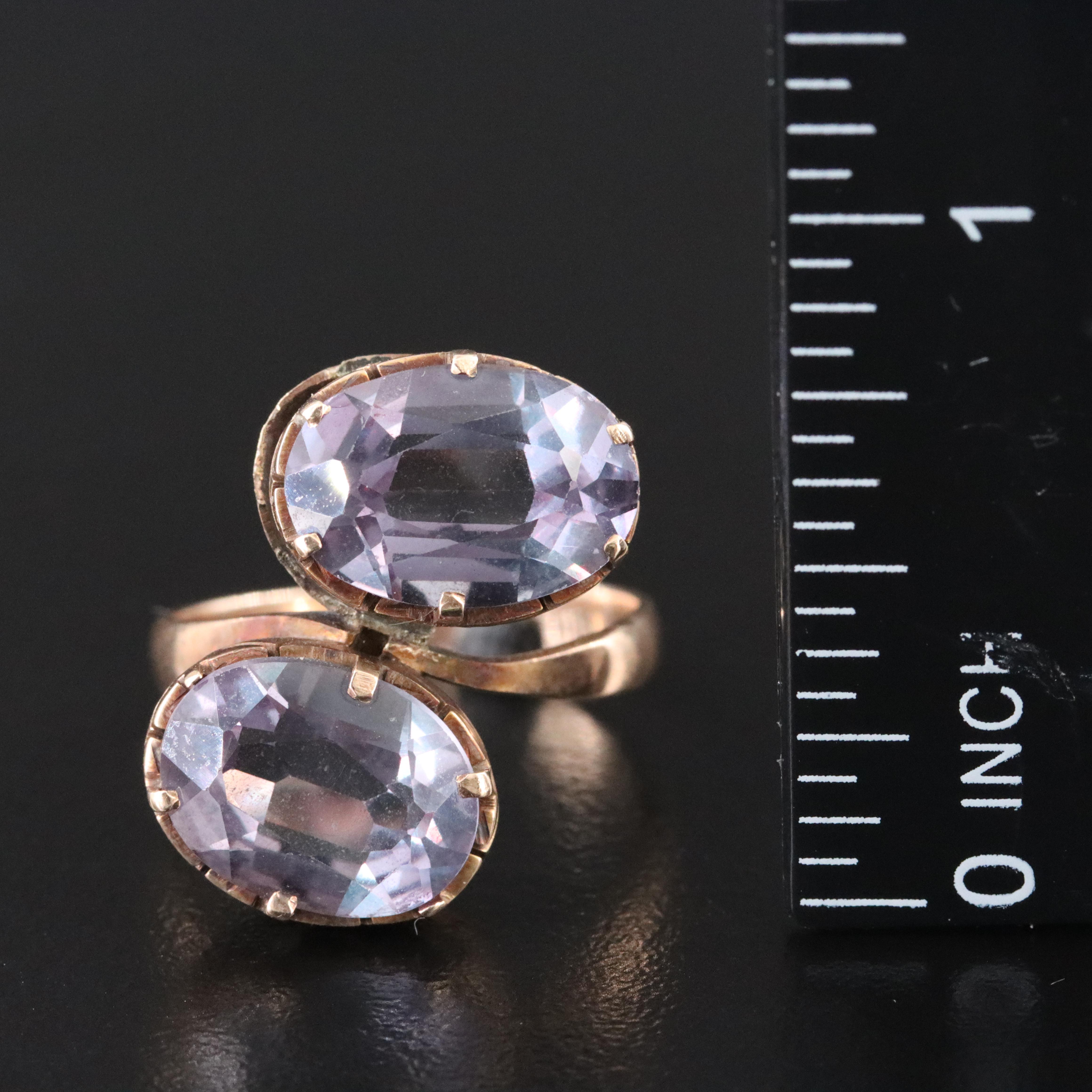 Vintage 10K Rose Gold Color Change Sapphire Toi et Moi Ring