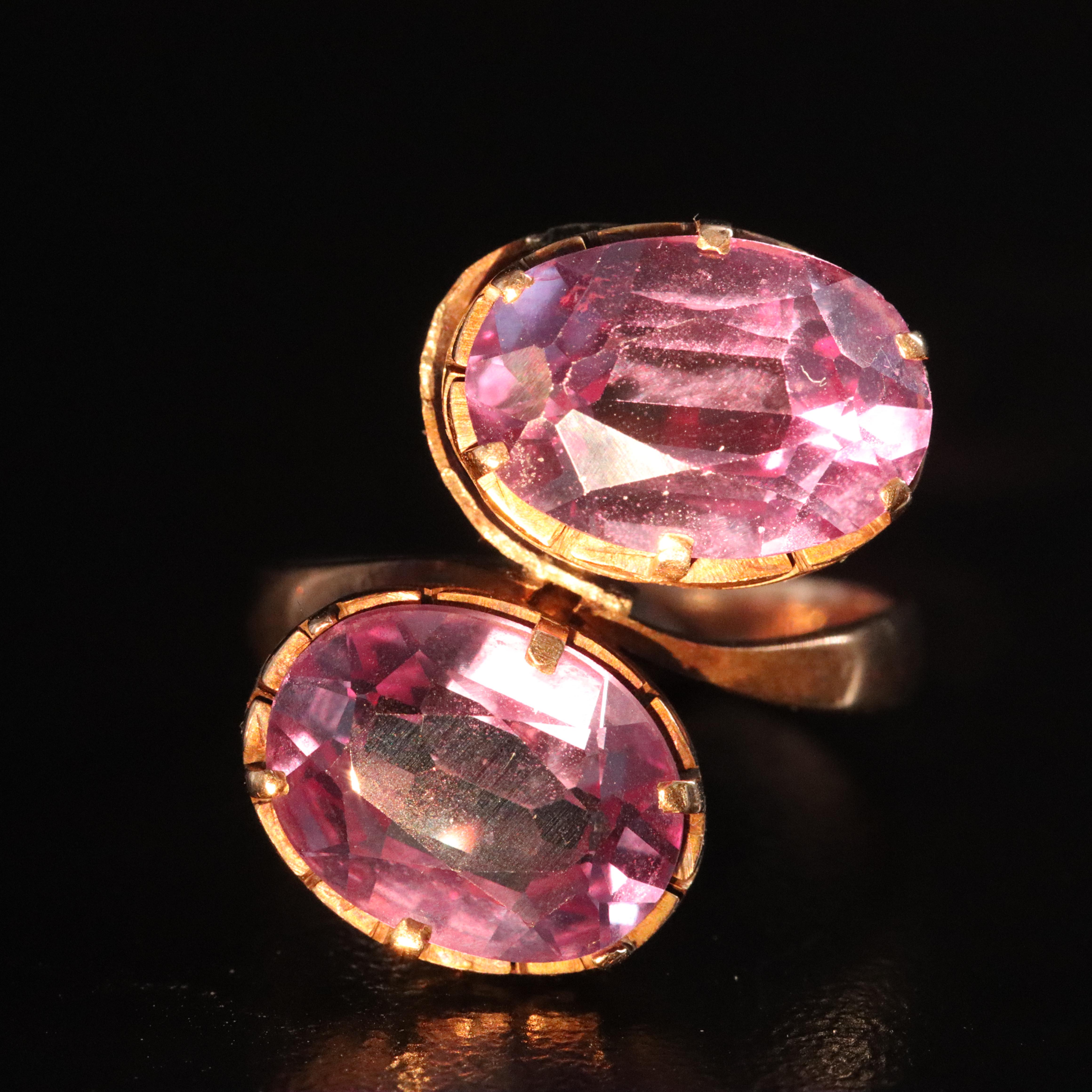 Vintage 10K Rose Gold Color Change Sapphire Toi et Moi Ring