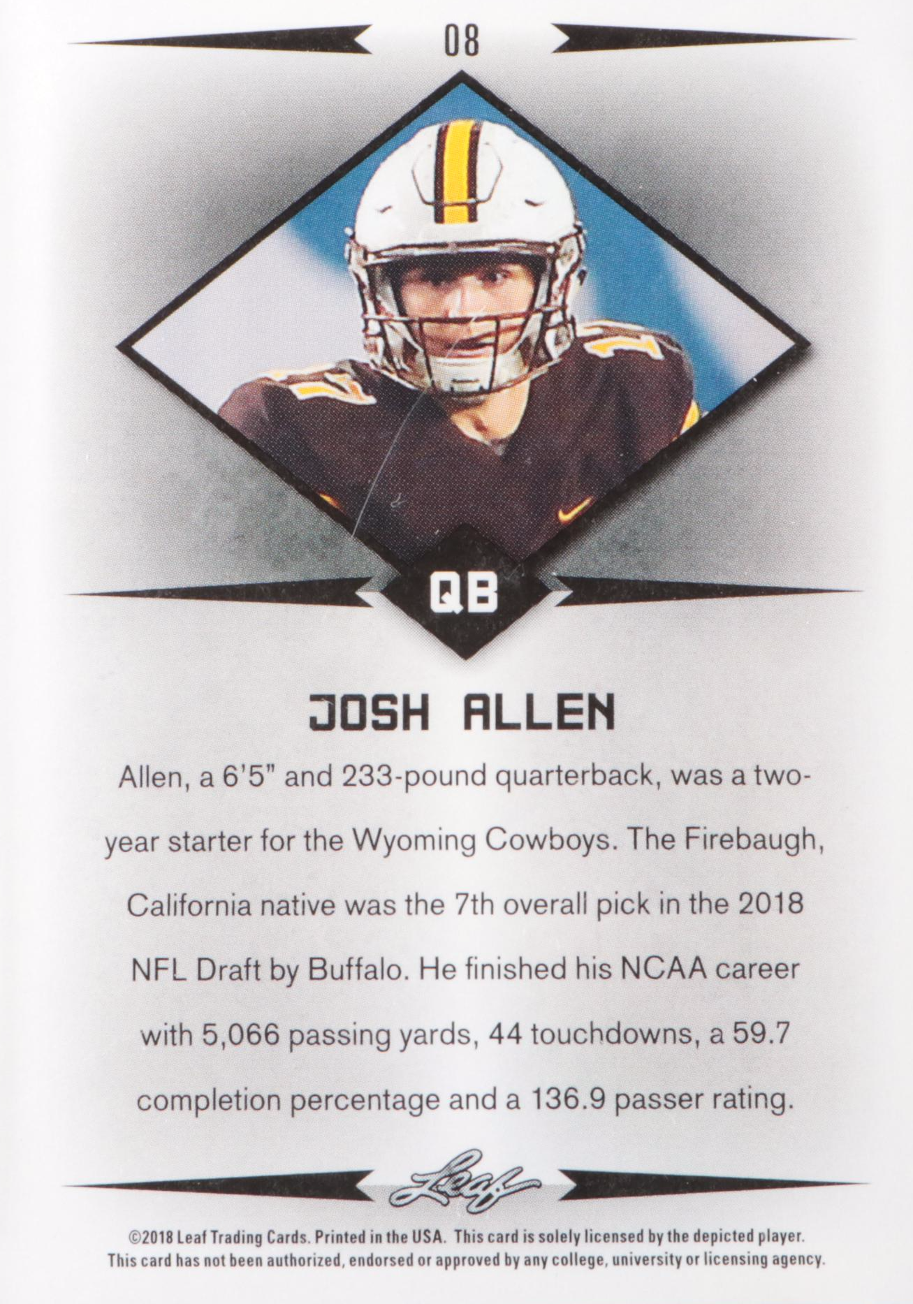 2018 Leaf Josh Allen Rookie Star Football Card Graded BCCG 10