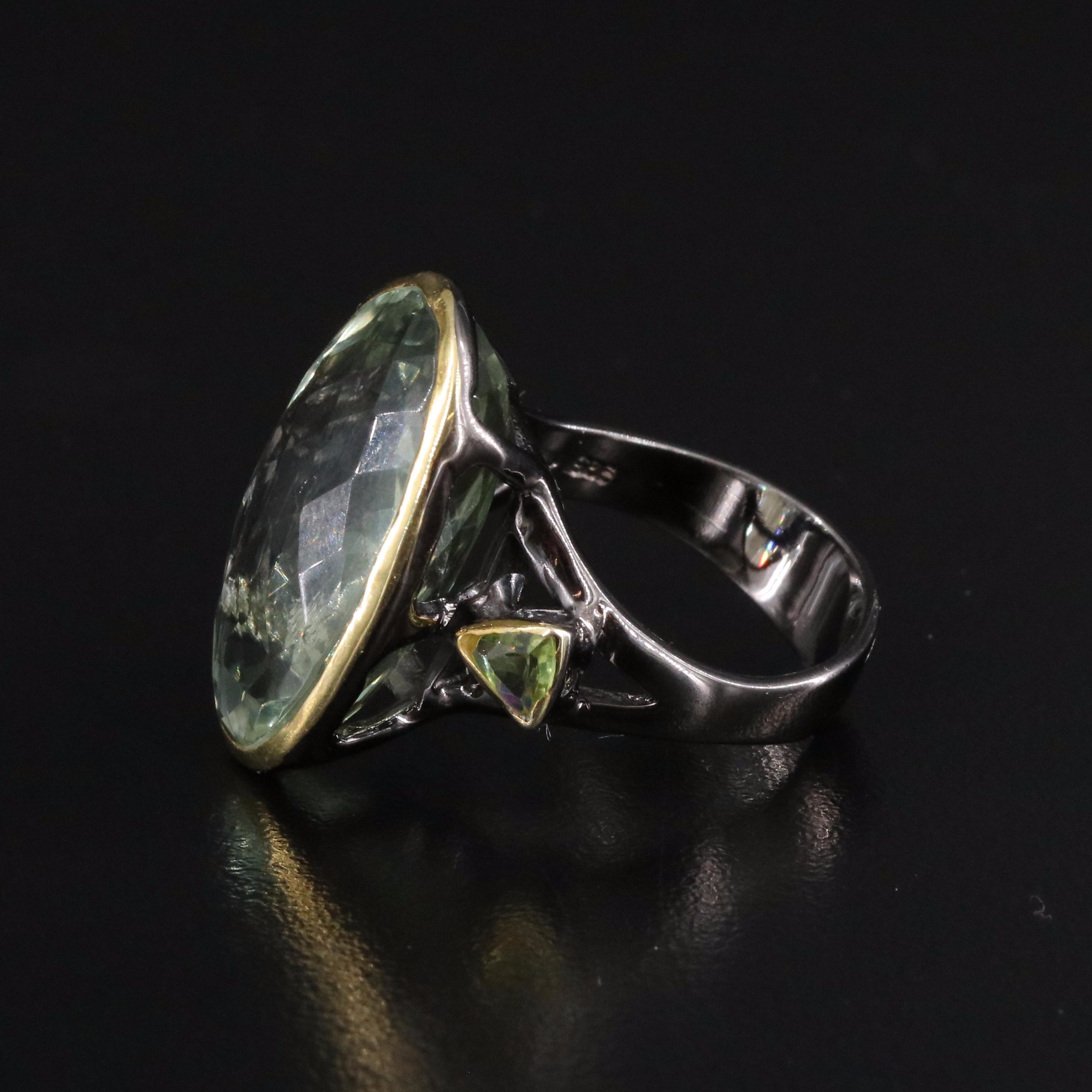 Sterling Smoky Quartz and Peridot Ring