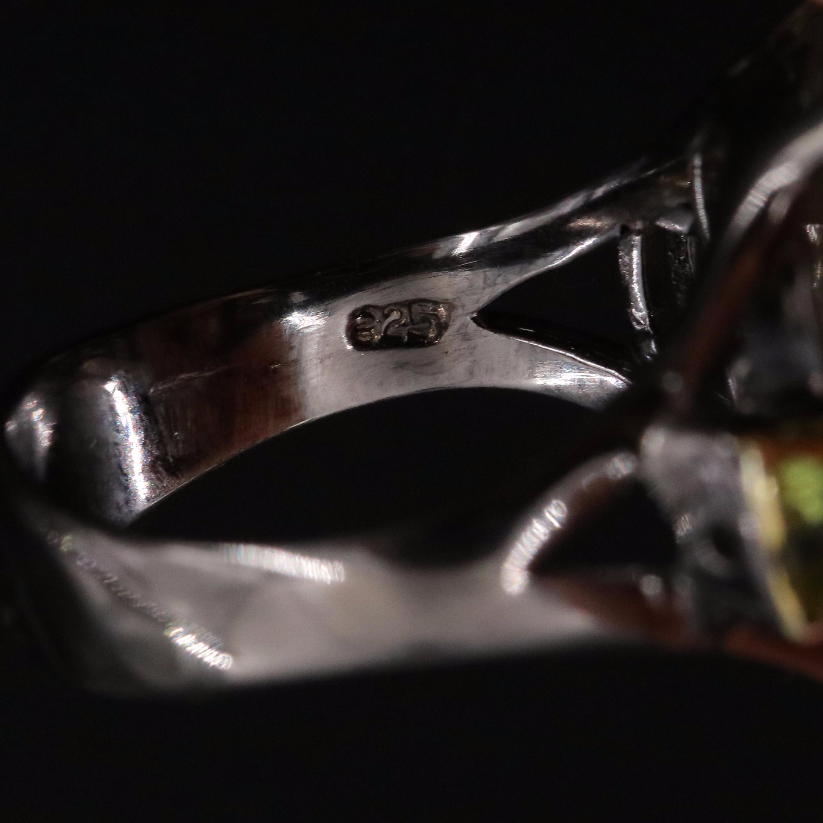 Sterling Smoky Quartz and Peridot Ring