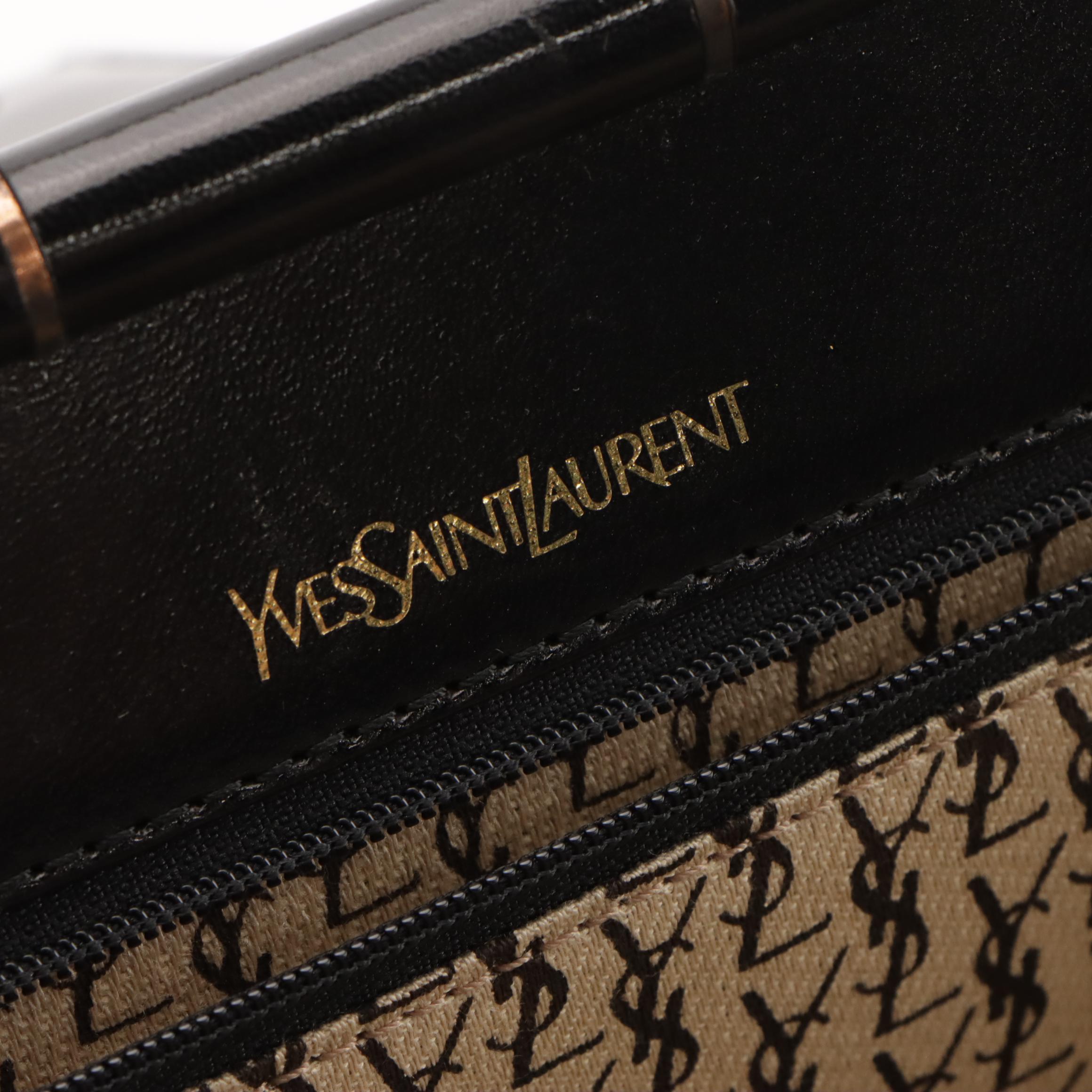 Yves Saint Laurent Hinge Clutch in Black Chevron Leather