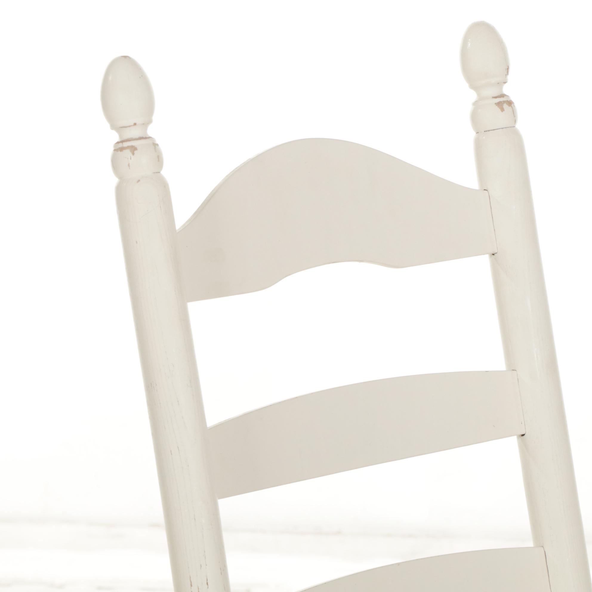 Ladder Back Painted Wood Rocking Chair with Rust Seat | EBTH