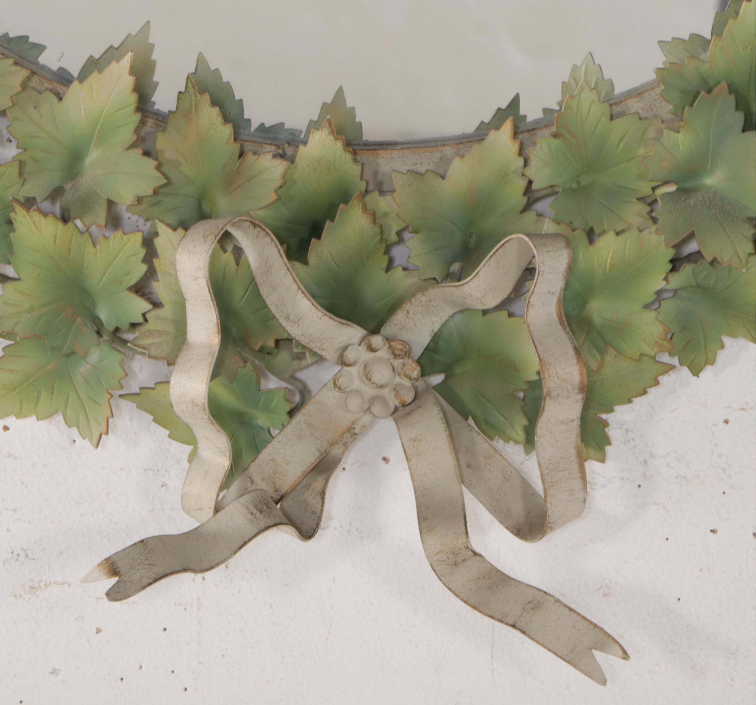 Italian Style  Toleware Ivy Wreath and Bow Wall Mirror, 20th Century