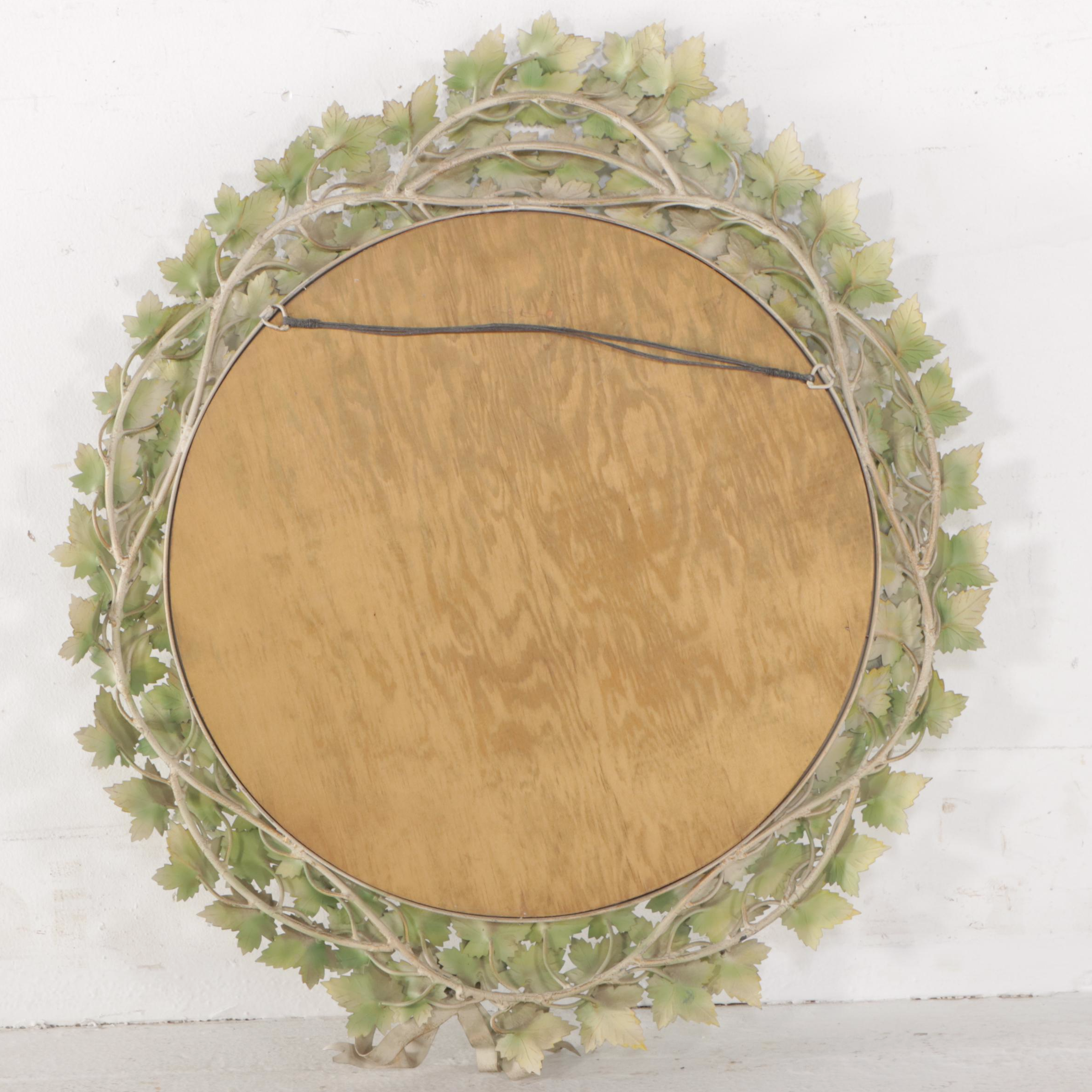 Italian Style  Toleware Ivy Wreath and Bow Wall Mirror, 20th Century