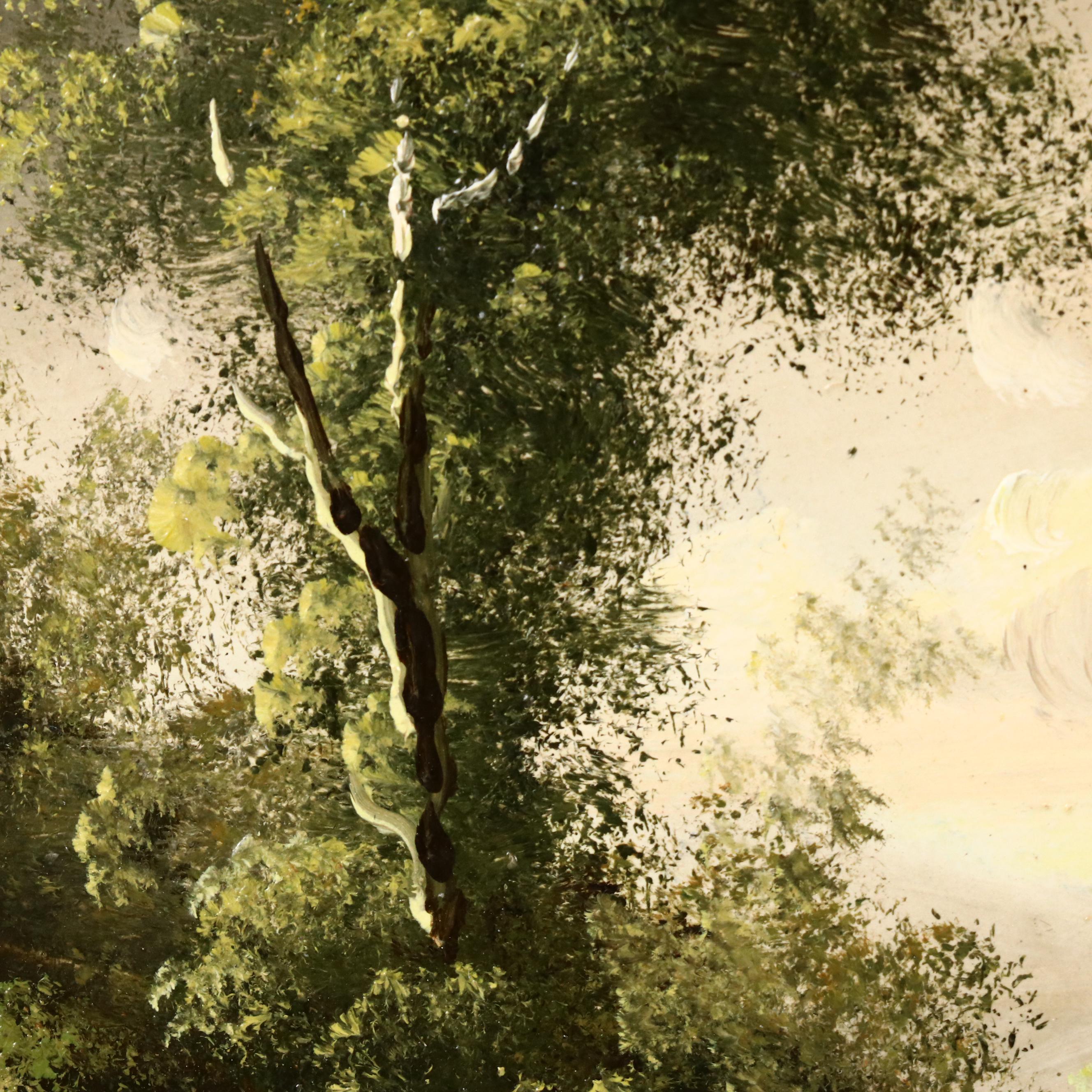 Battignana Oil Painting with Lakeside Residence, 20th Century