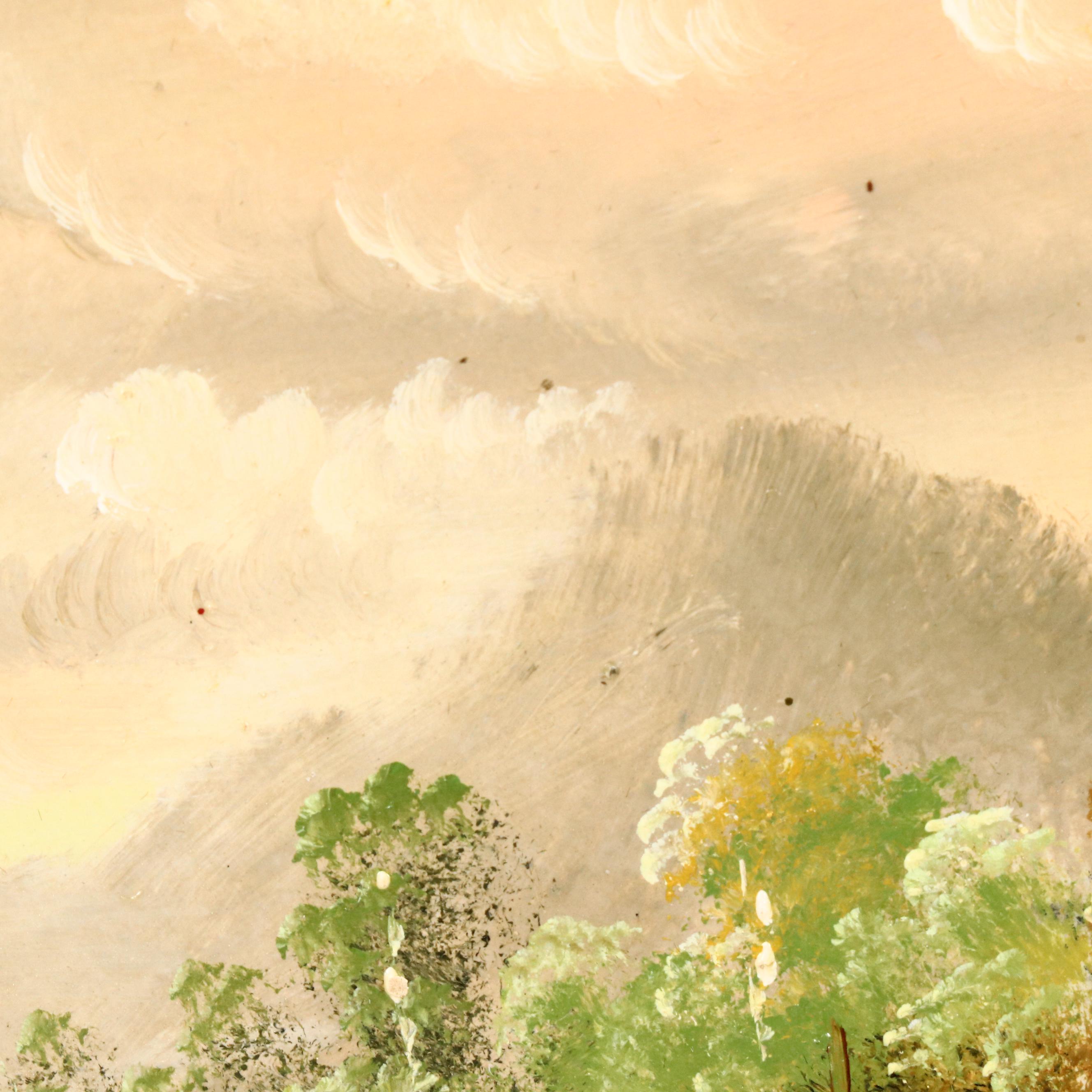 Battignana Oil Painting with Lakeside Residence, 20th Century