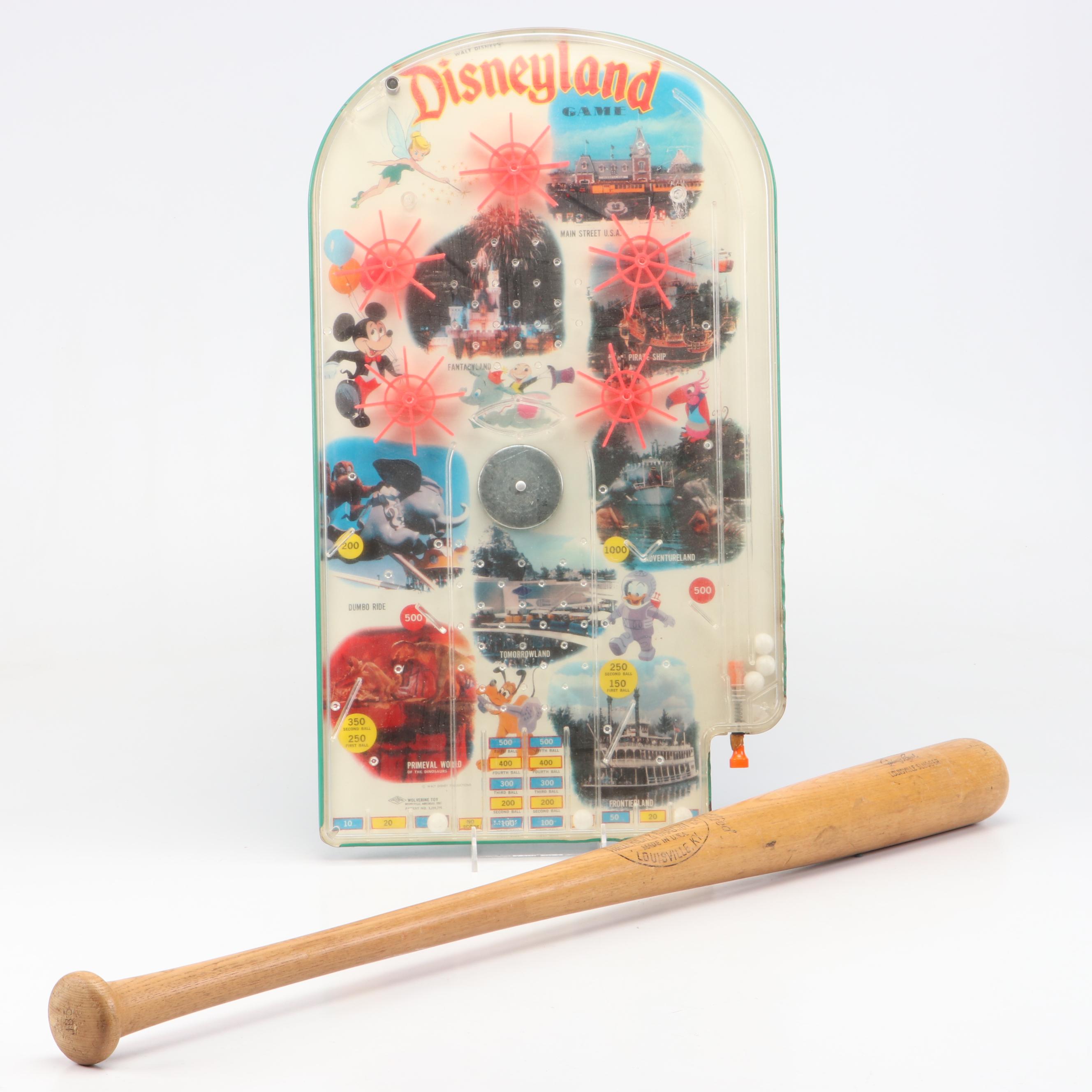 Disneyland Pinball Game with Hillerich & Bradsby Louisville Slugger Baseball Bat