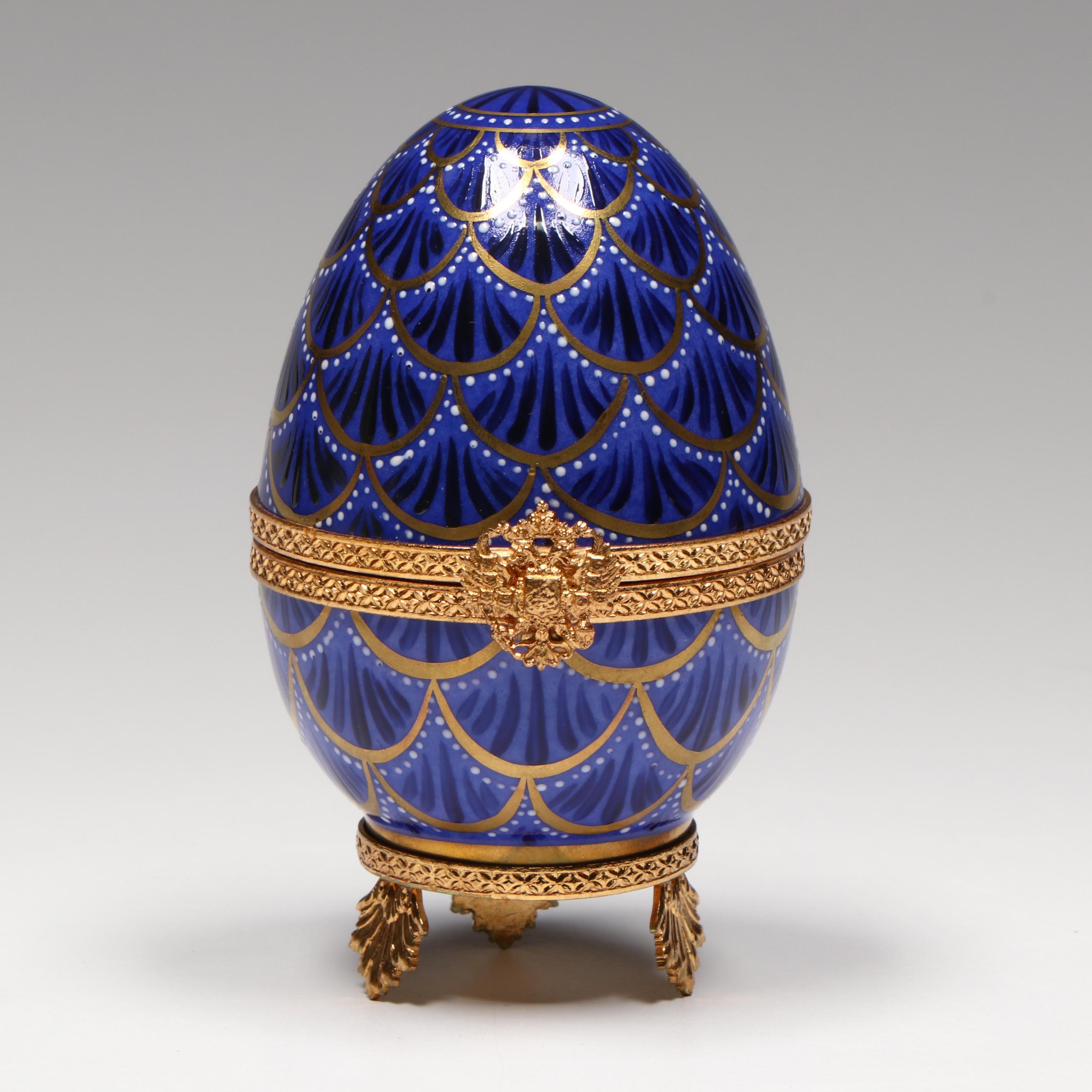 French Limoges Hand-Painted Fabergé Pine Cone Egg
