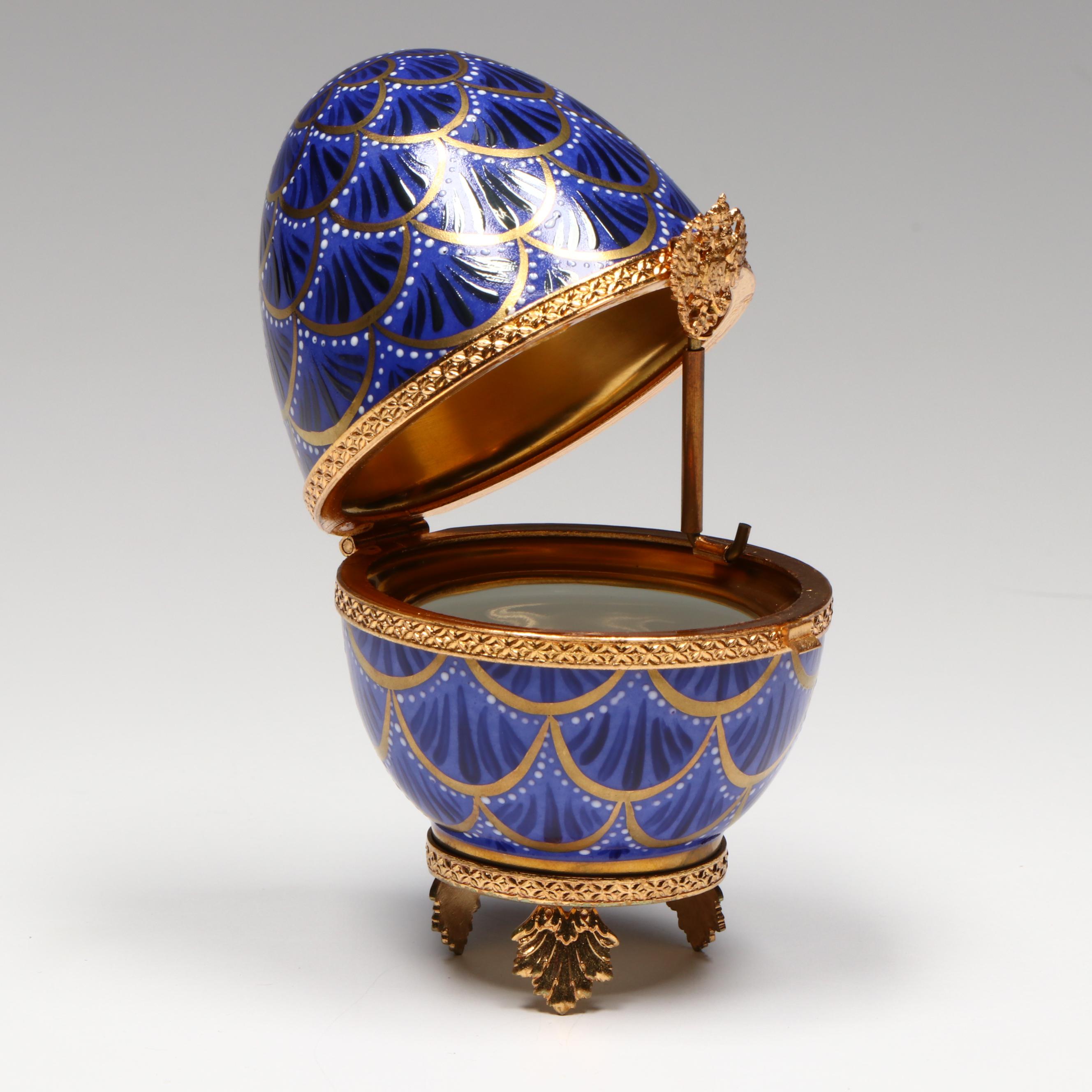 French Limoges Hand-Painted Fabergé Pine Cone Egg