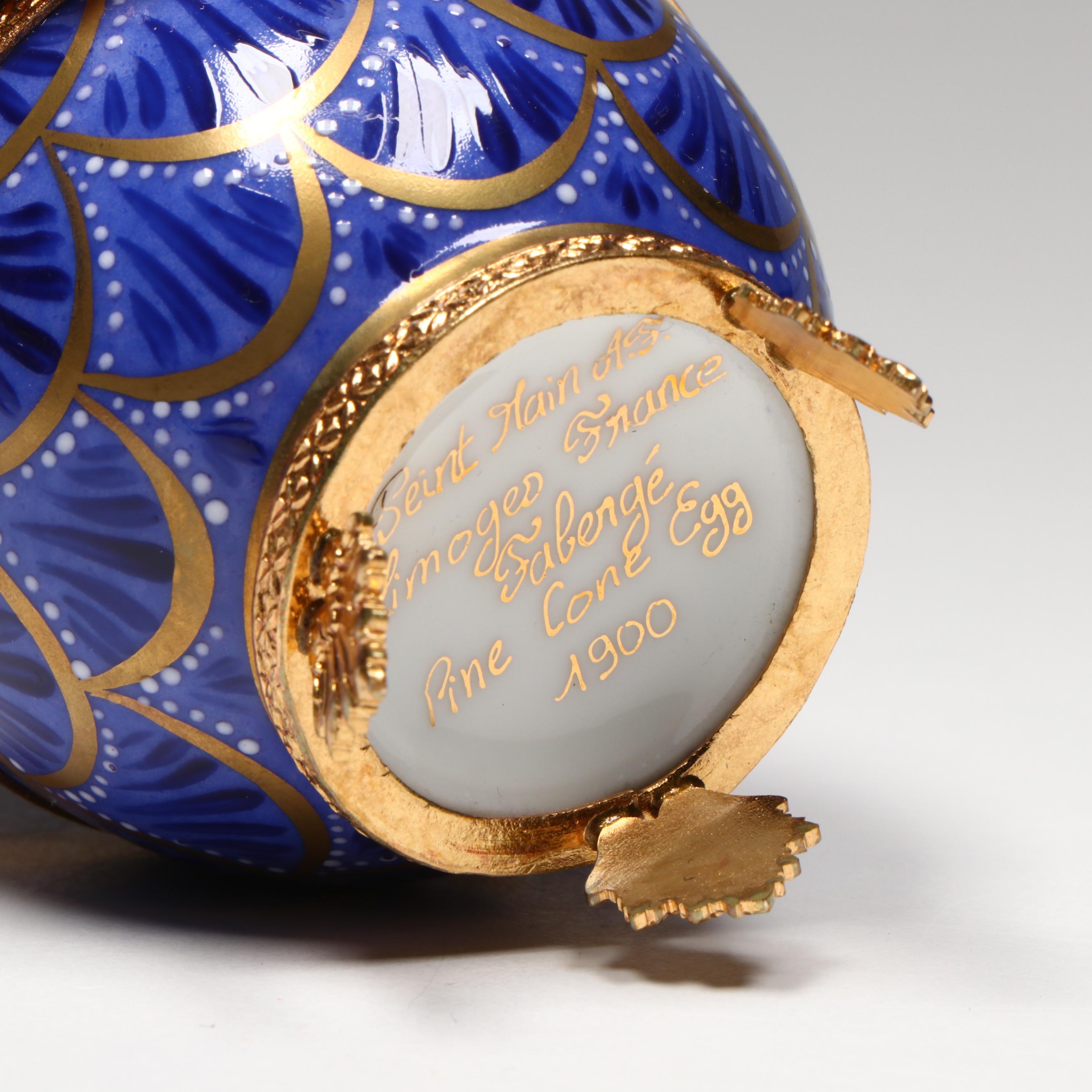 French Limoges Hand-Painted Fabergé Pine Cone Egg
