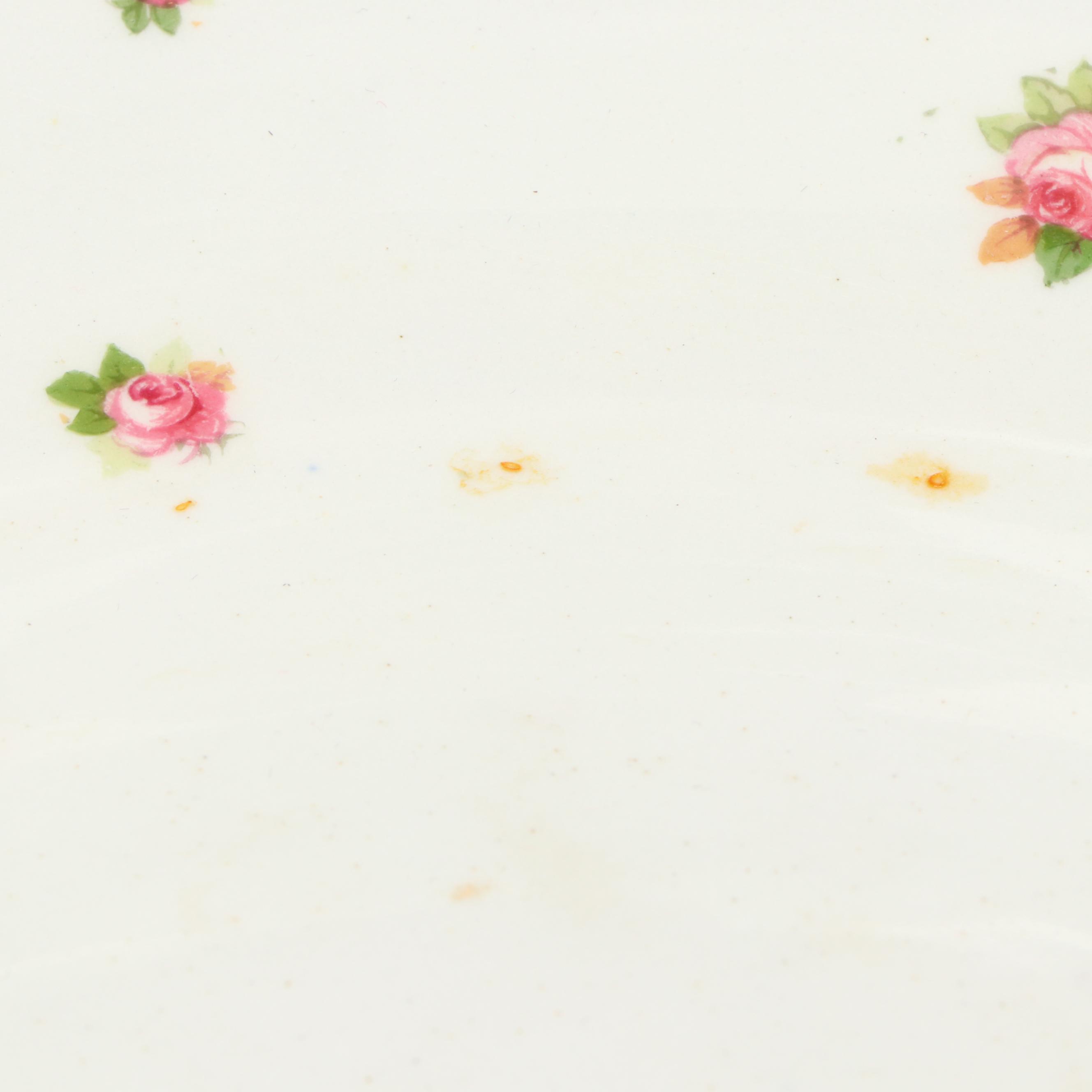 Haviland Style Gilt Edge Porcelain Basin or Serving Bowl with Rose Cluster Motif