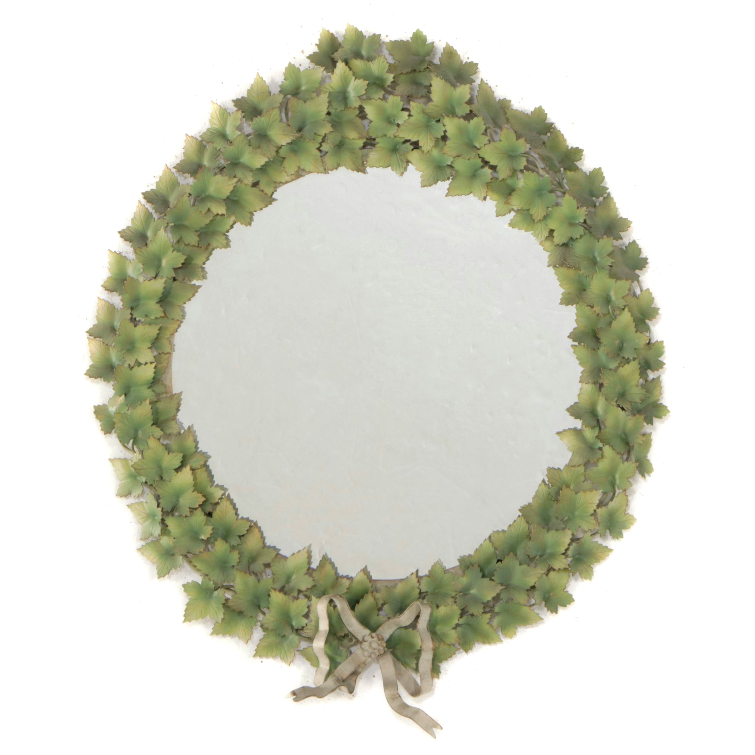 Italian Style  Toleware Ivy Wreath and Bow Wall Mirror, 20th Century