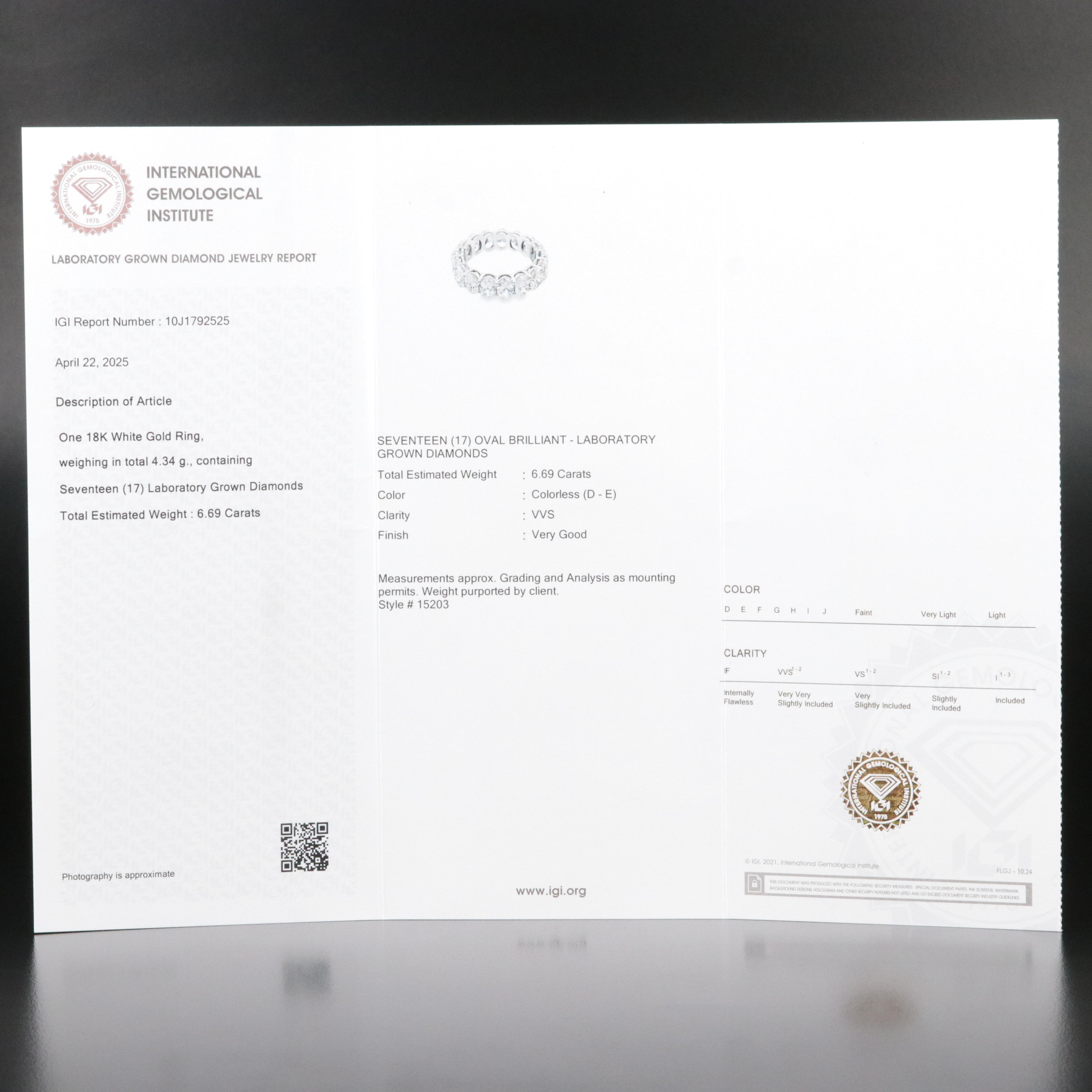 18K 6.69 CTW Lab Grown Diamond Eternity Band with IGI Report