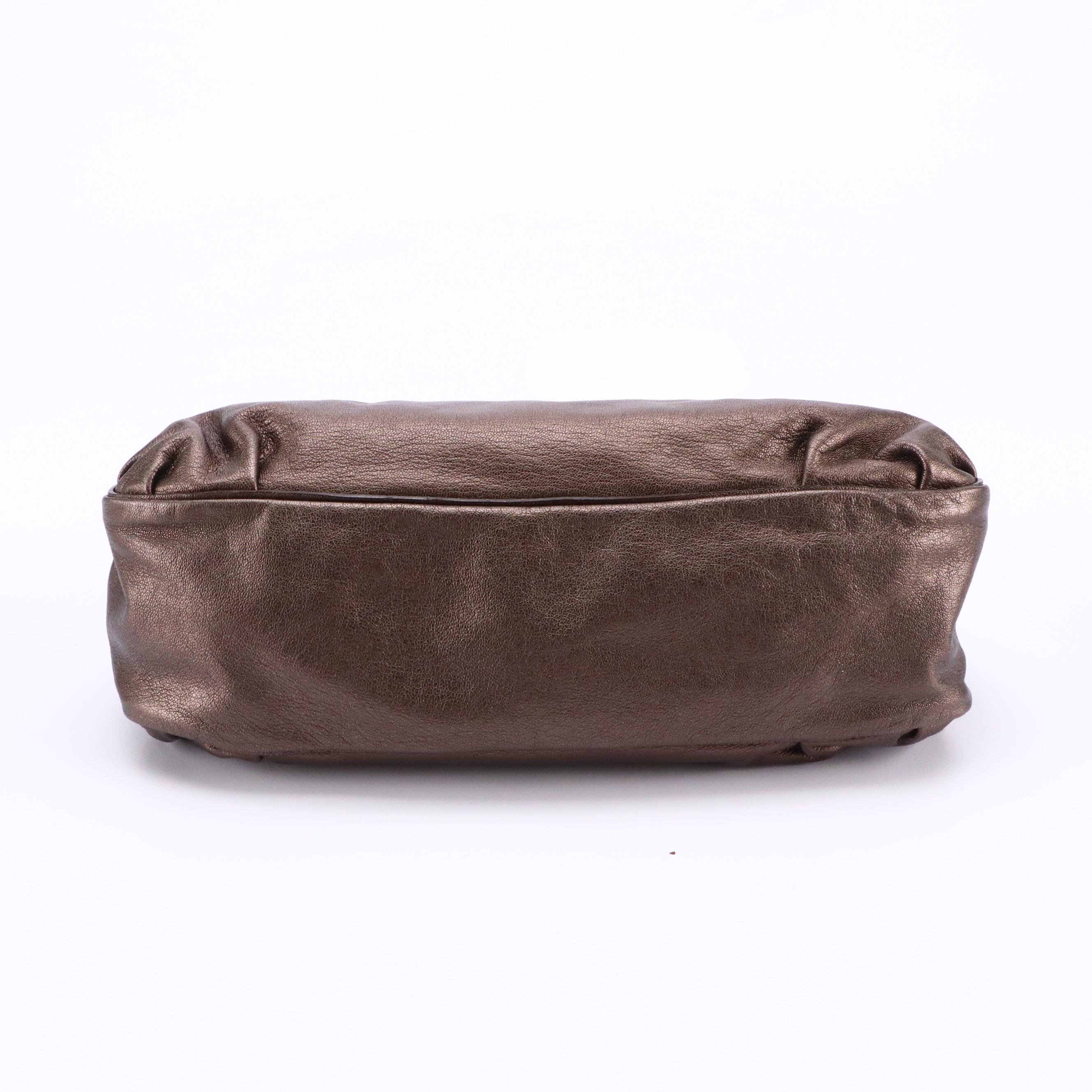 Salvatore Ferragamo Front Zip Hinged Shoulder Bag in Metallic Bronze Leather