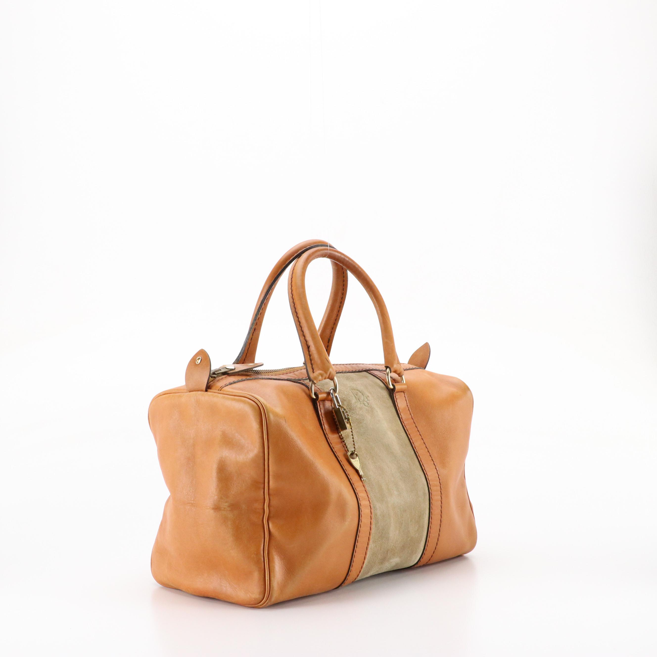 Christian Dior Boston Bag in Tan Leather and Suede