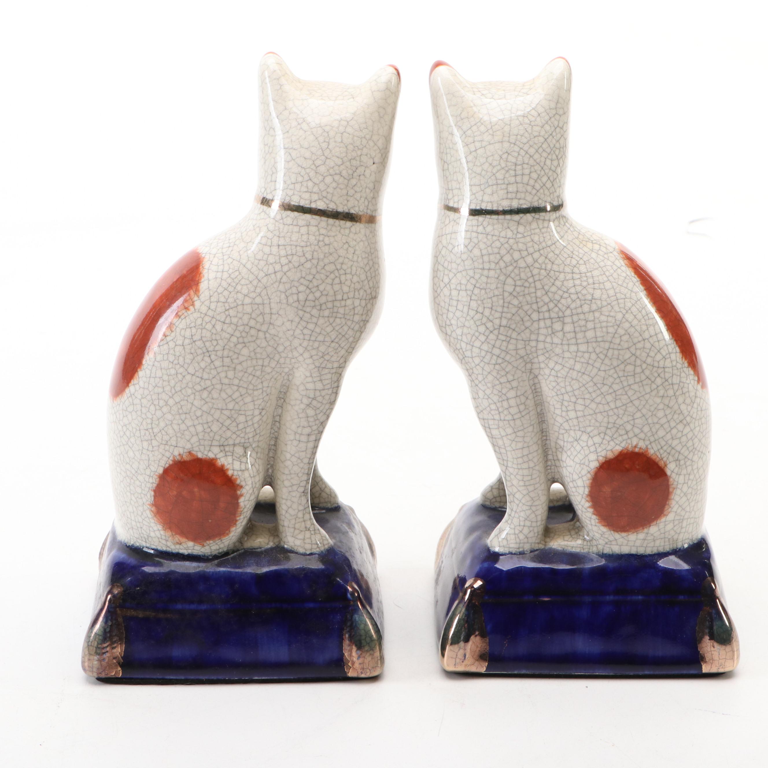 Fitz and Floyd Staffordshire Style Ceramic Cat Figurines with Bank