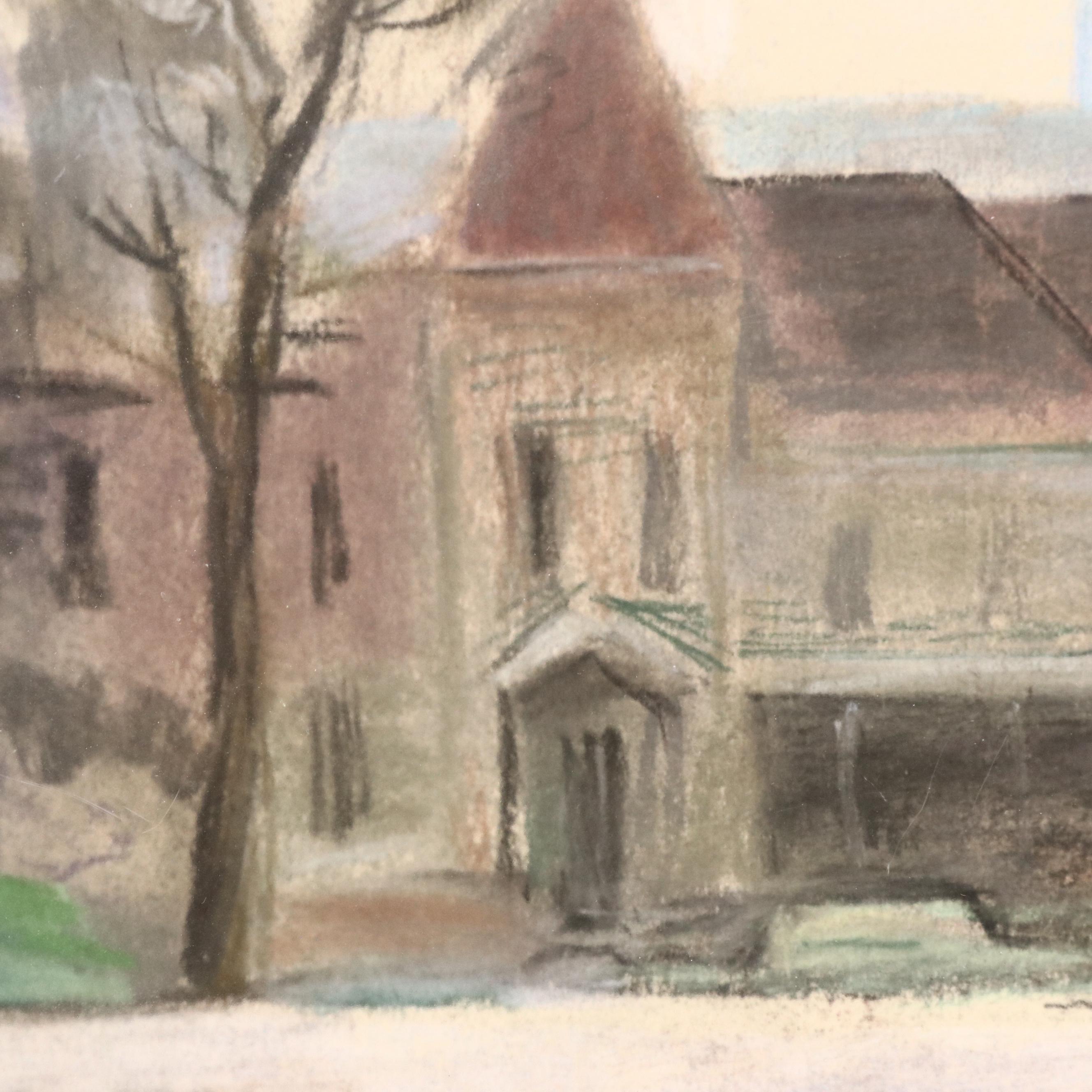 Frank H. Myers Pastel Drawing of Neighborhood Street Scene