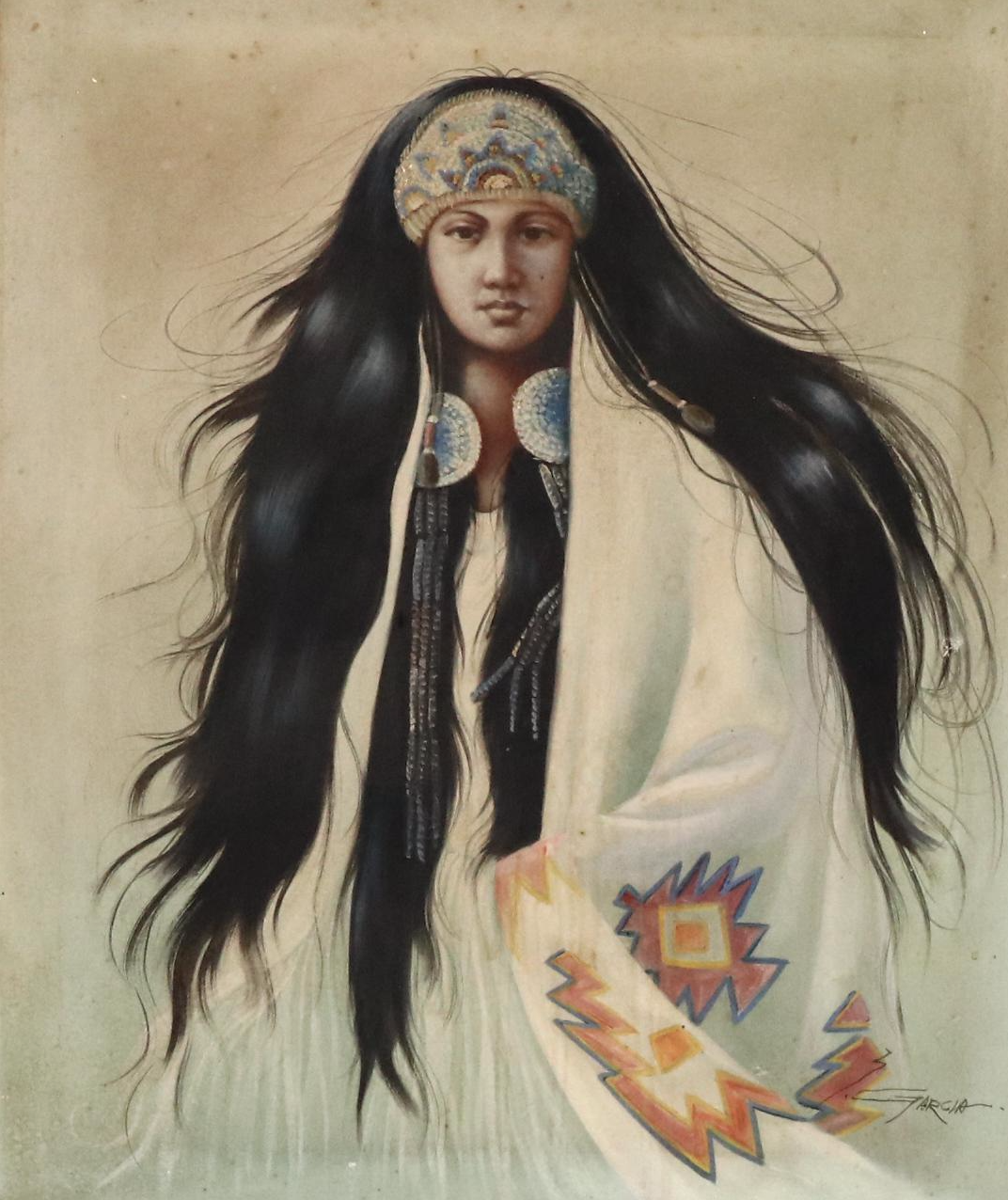 Z. Garcia Oil Painting Portrait of Indigenous Person